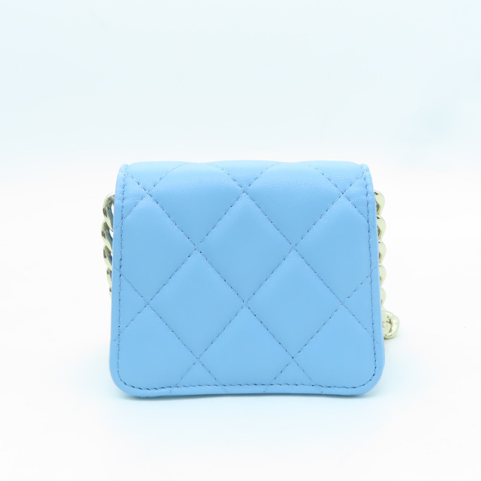 CHANEL Rhombus Sheepskin Leather Chain Shoulder Gold Buckle Chain Belt Shoulder Bag Powder Blue
