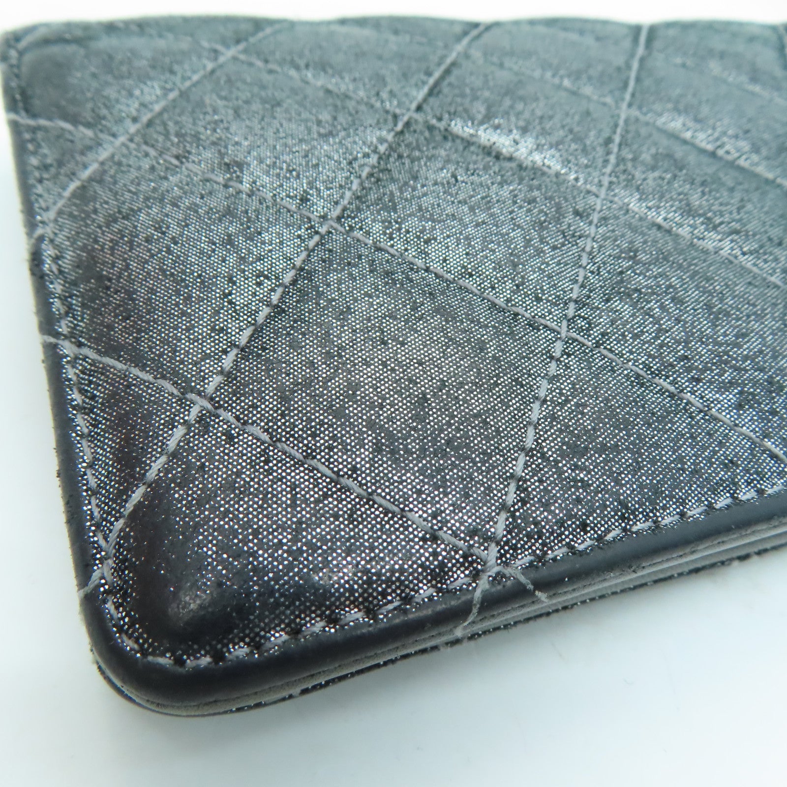 CHANEL 菱格牛皮皮革Long Wallet長錢包銀色