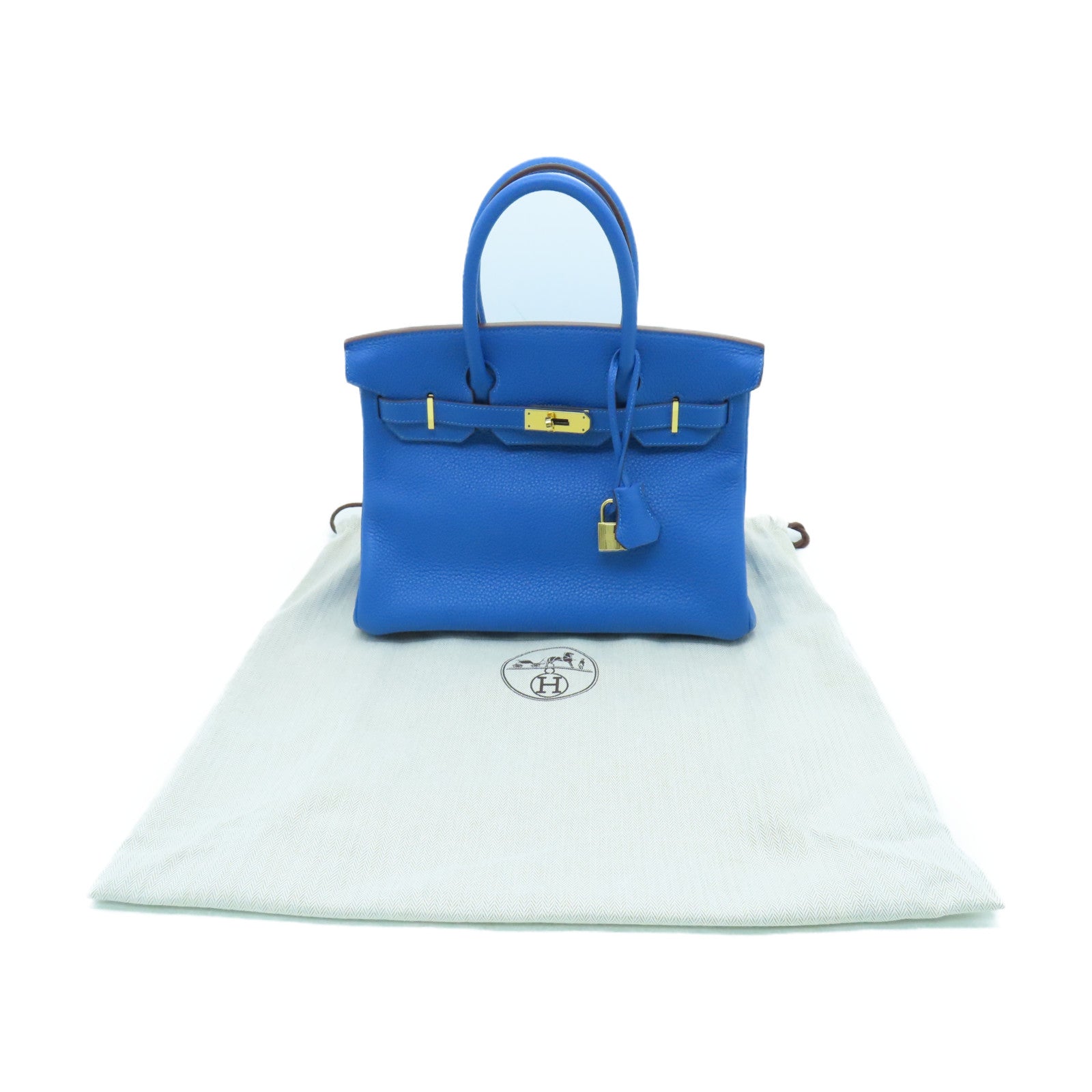 HERMES Togo Leather Birkin 30 Gold Buckle Handle Bag Nixon Blue