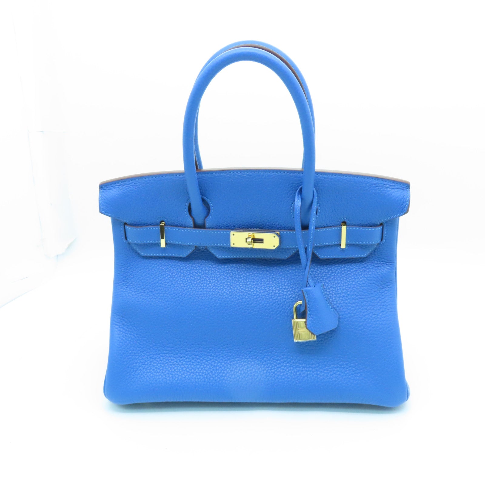 HERMES Togo Leather Birkin 30 Gold Buckle Handle Bag Nixon Blue