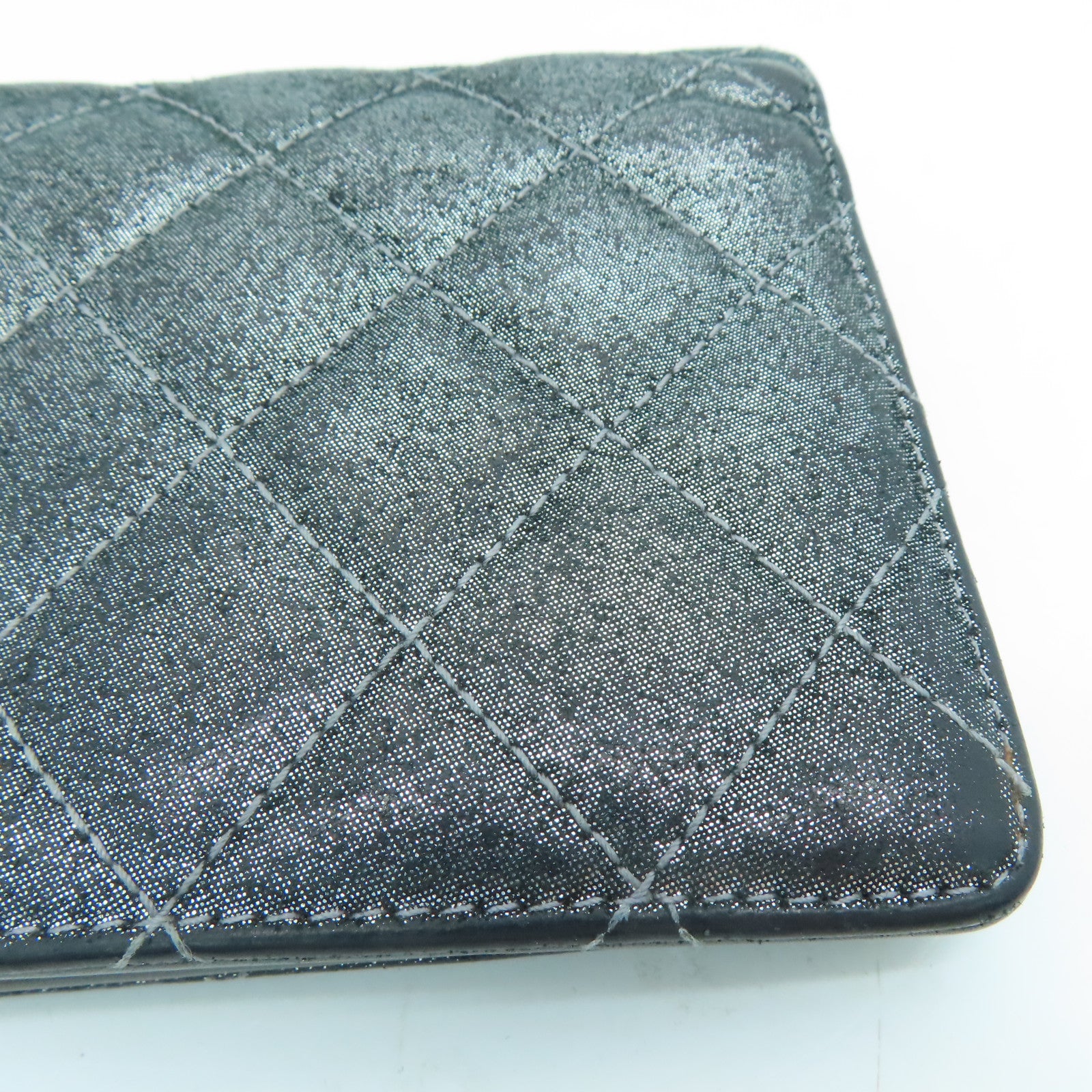 CHANEL 菱格牛皮皮革Long Wallet長錢包銀色
