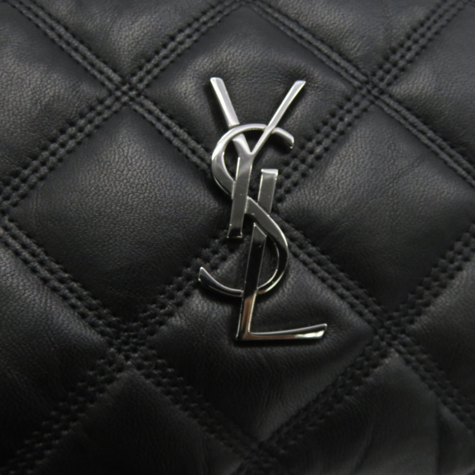 YVES SAINT LAURENT 菱格牛皮皮革Chain Shoulder銀扣鏈帶肩背袋黑色