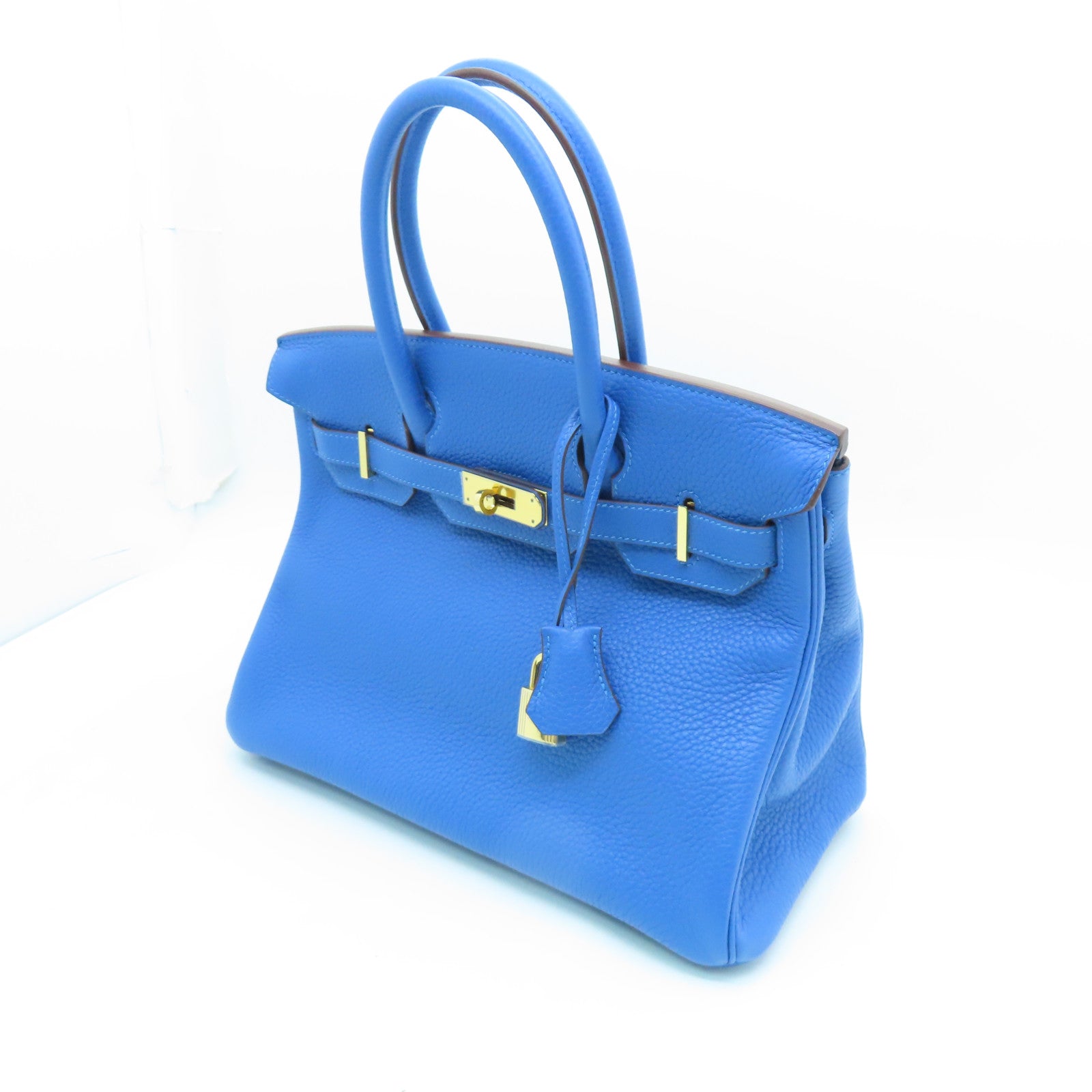HERMES Togo Leather Birkin 30 Gold Buckle Handle Bag Nixon Blue
