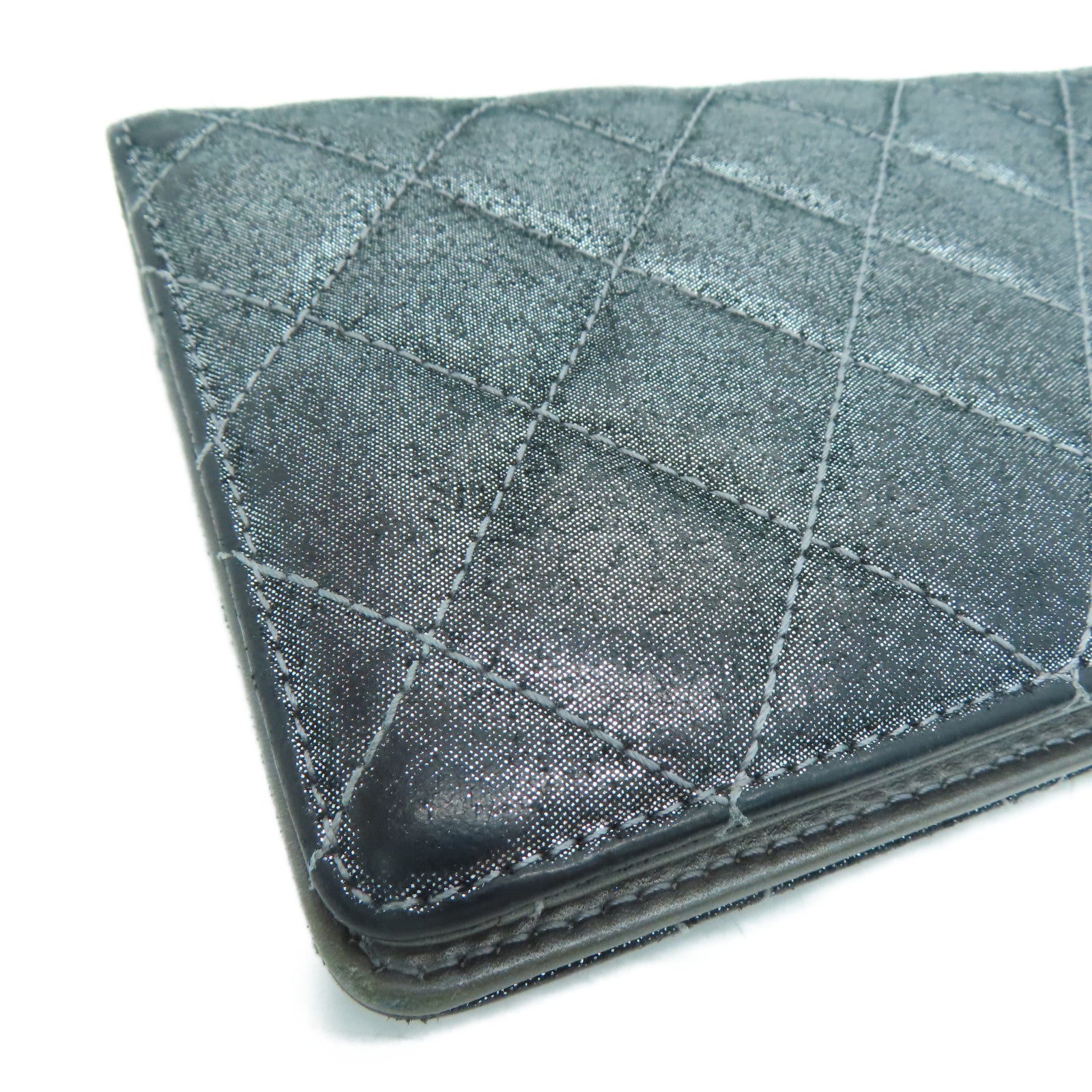 CHANEL 菱格牛皮皮革Long Wallet長錢包銀色
