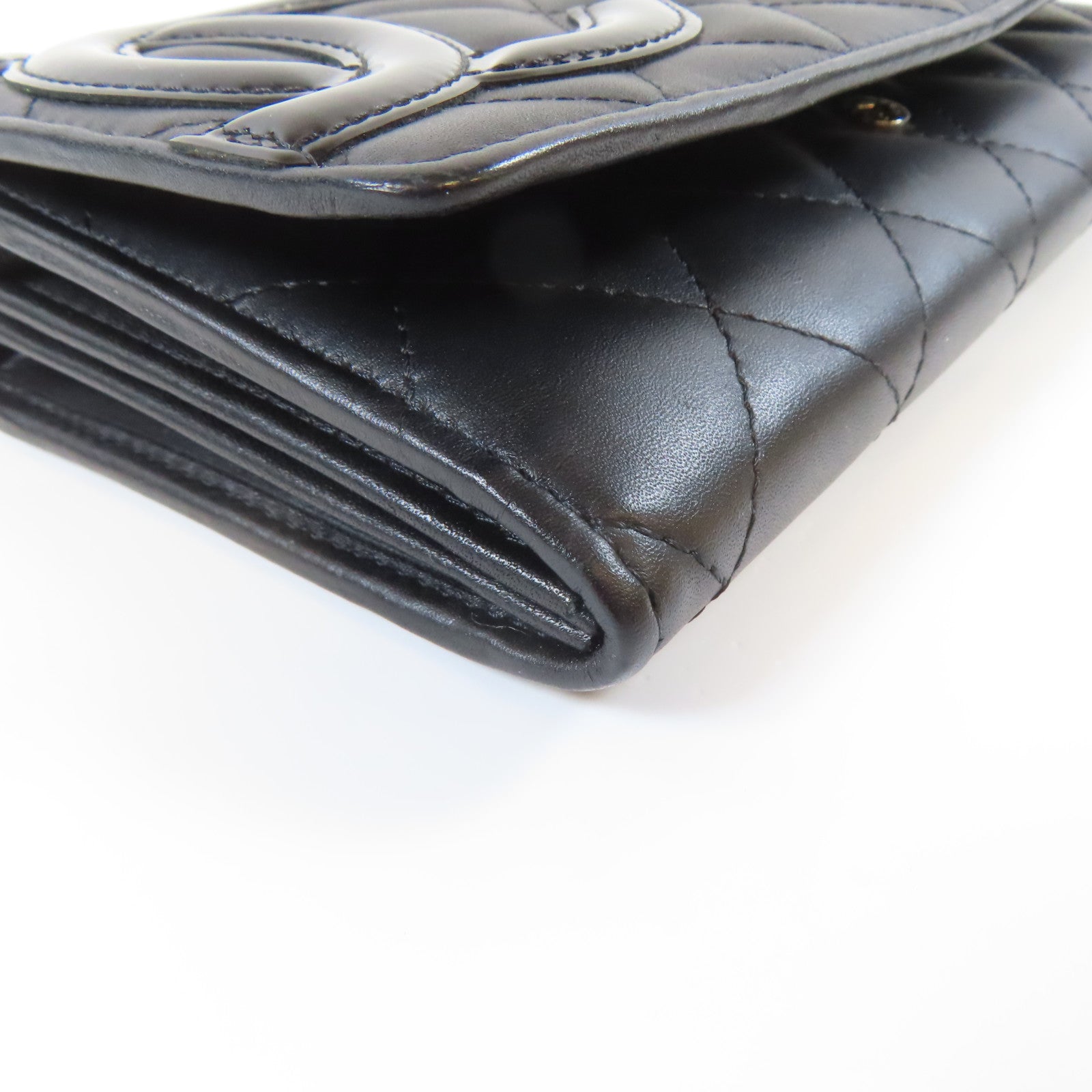 CHANEL 菱格Cambon皮革Cambon Long Wallet銀扣長錢包黑色
