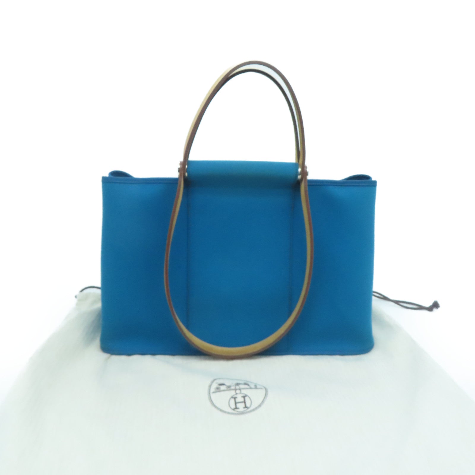 HERMES [Sharp Discount] Canvas CaBag Silver Buckle Shoulder Bag Blue