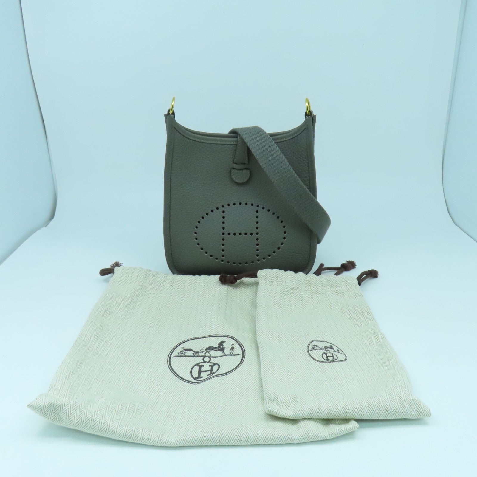 HERMES Clemence皮革Evelyne TPM金扣肩背袋Etain錫器灰色