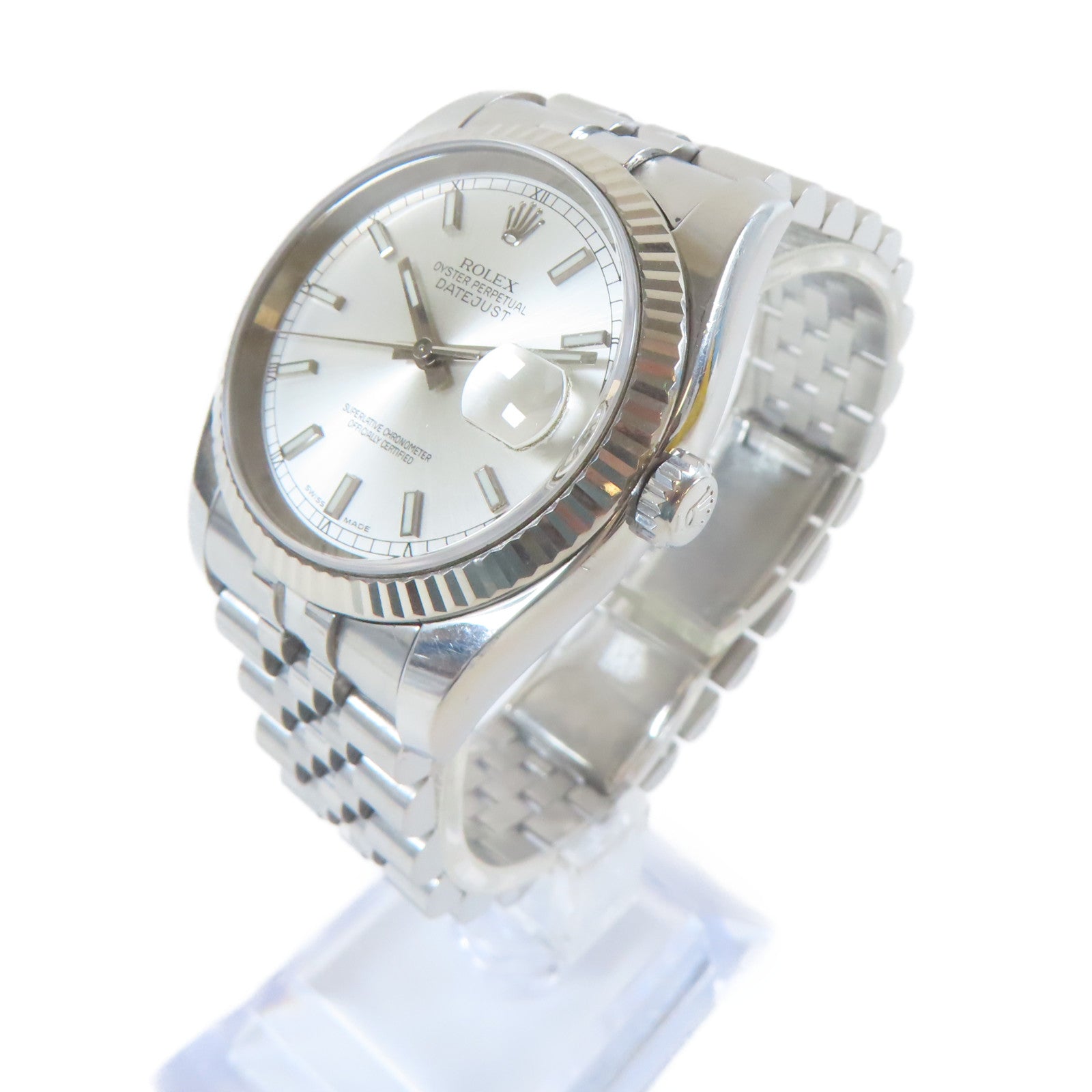 ROLEX Datejust 18K白金/不鏽鋼手錶自動機芯銀色
