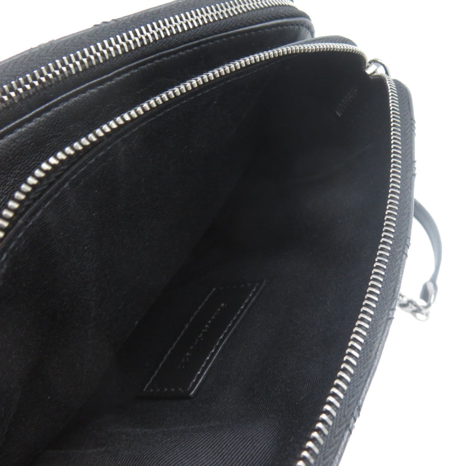 YVES SAINT LAURENT 菱格牛皮皮革Chain Shoulder銀扣鏈帶肩背袋黑色
