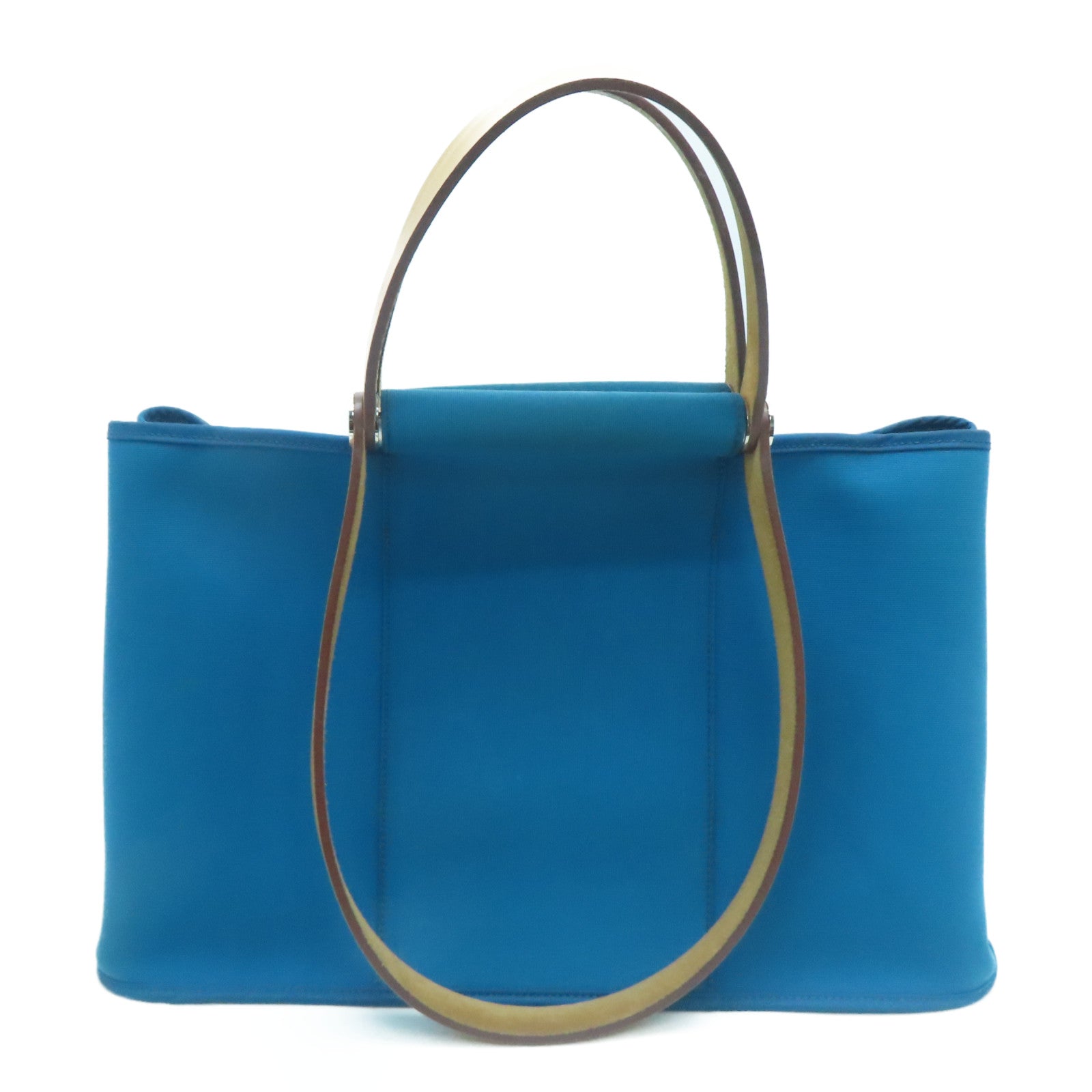 HERMES [Sharp Discount] Canvas CaBag Silver Buckle Shoulder Bag Blue