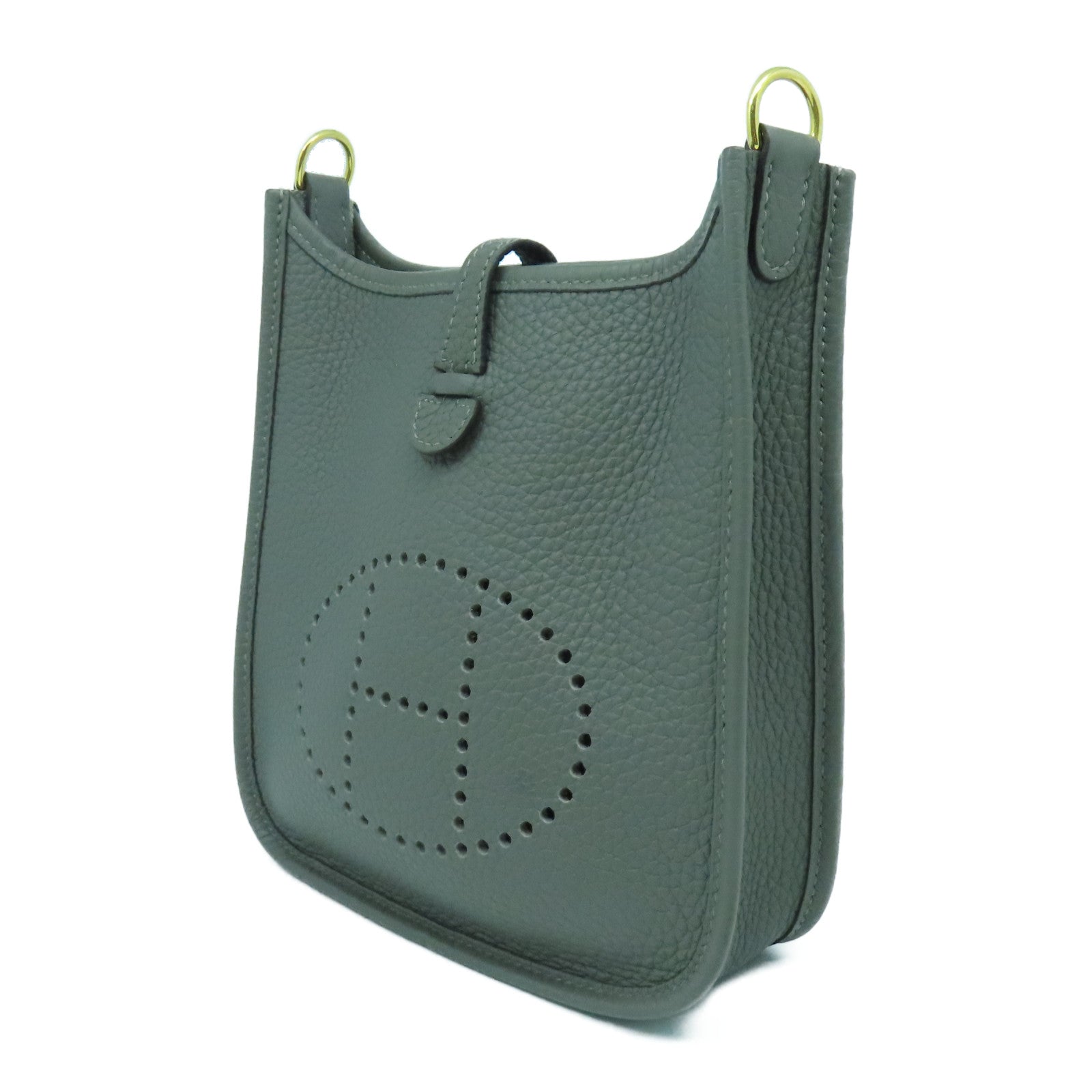 HERMES Clemence皮革Evelyne TPM金扣肩背袋Etain錫器灰色