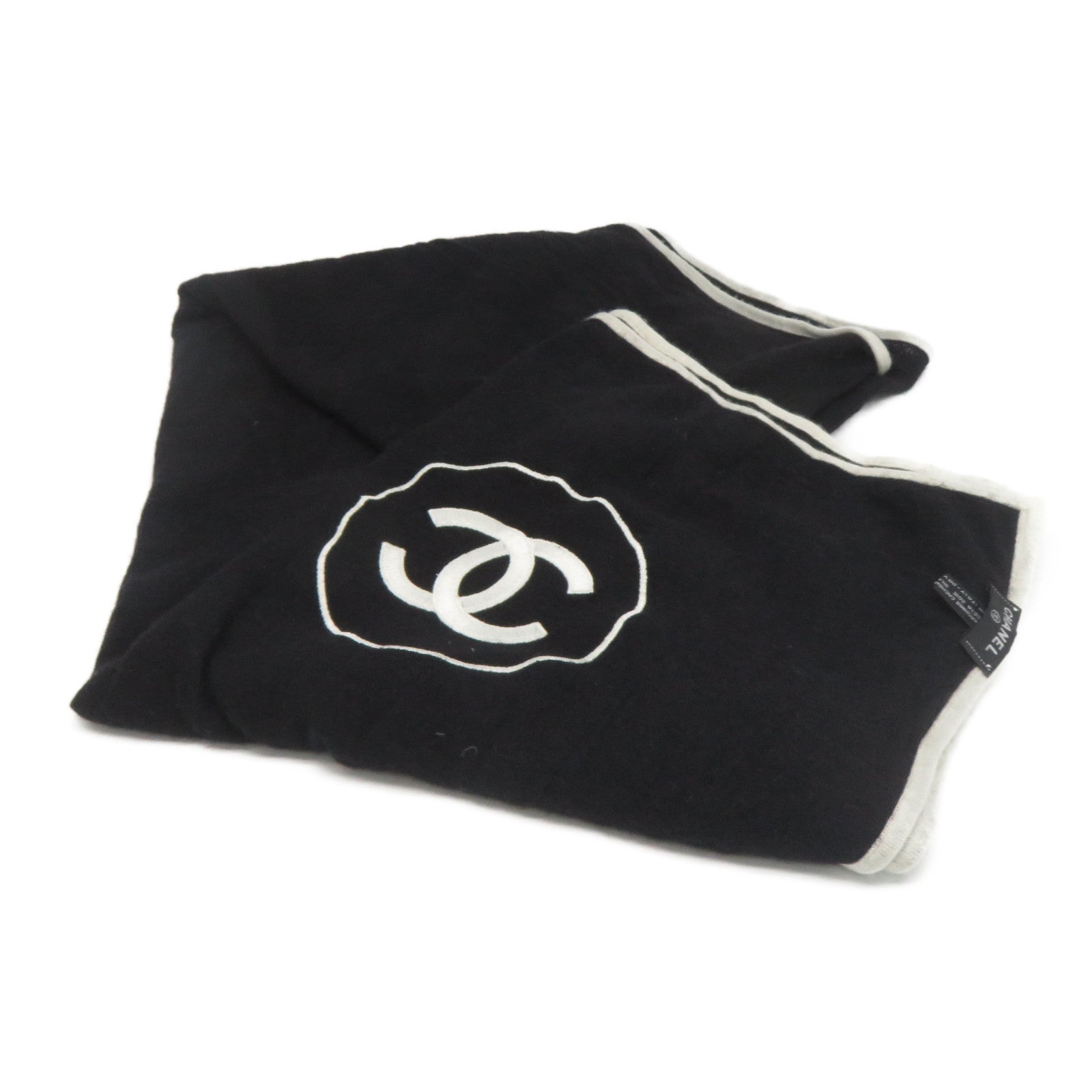 CHANEL 羊絨/絲質Scarf圍巾黑色/白色