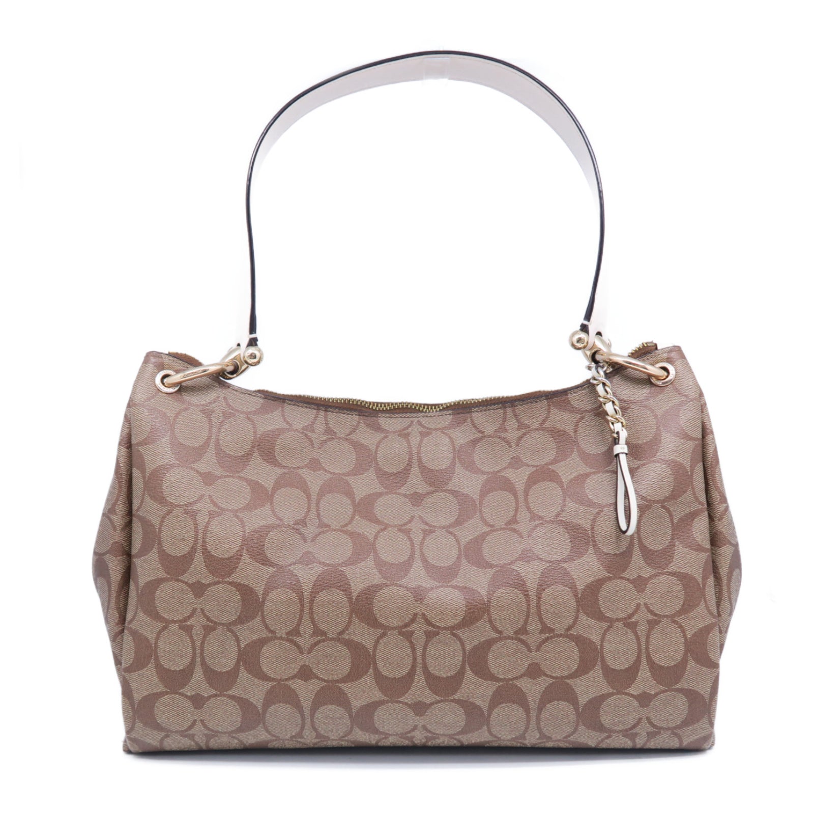 COACH 塗層帆布2 Way Shoulder Bag金扣手挽肩背兩用袋啡色/米色