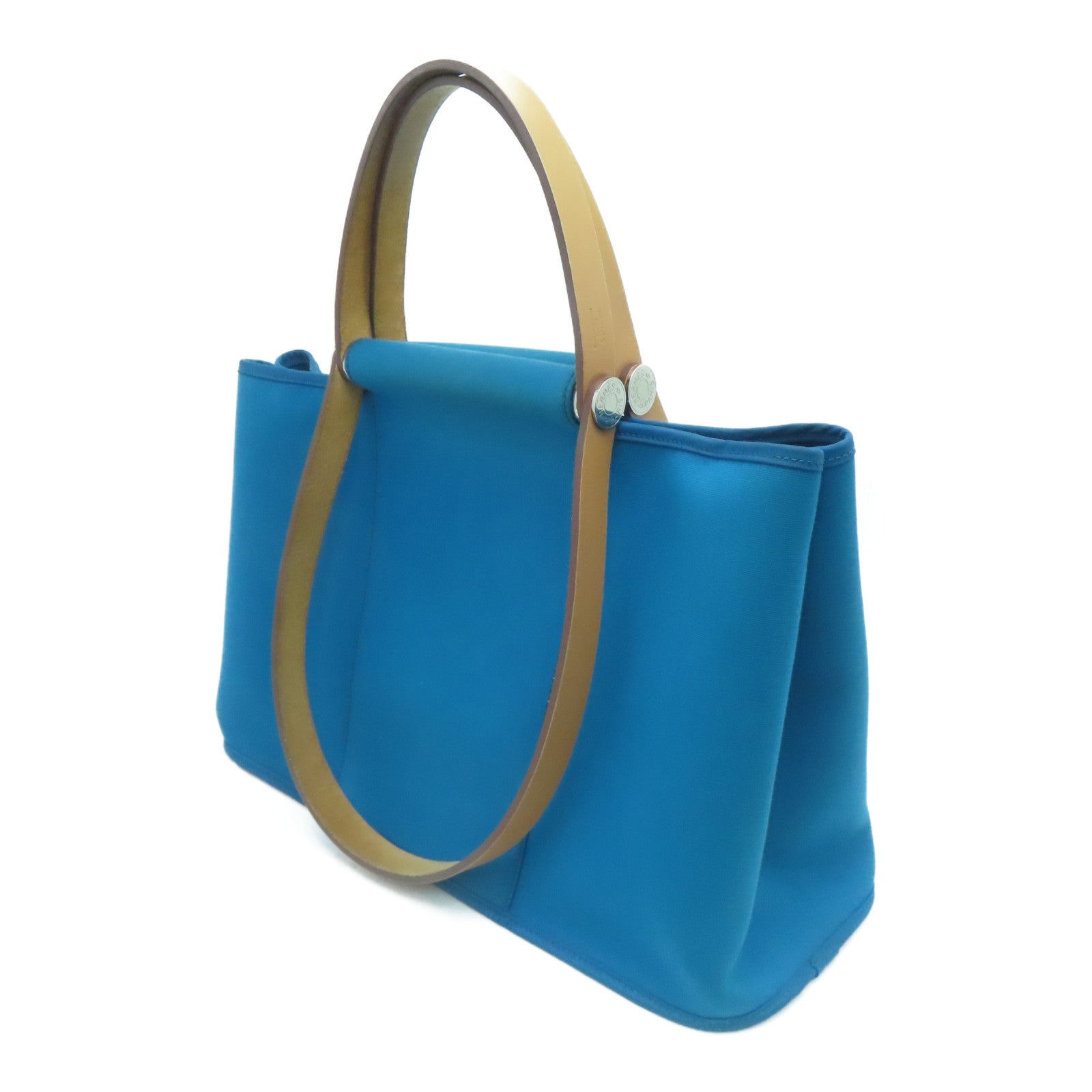 HERMES [Sharp Discount] Canvas CaBag Silver Buckle Shoulder Bag Blue