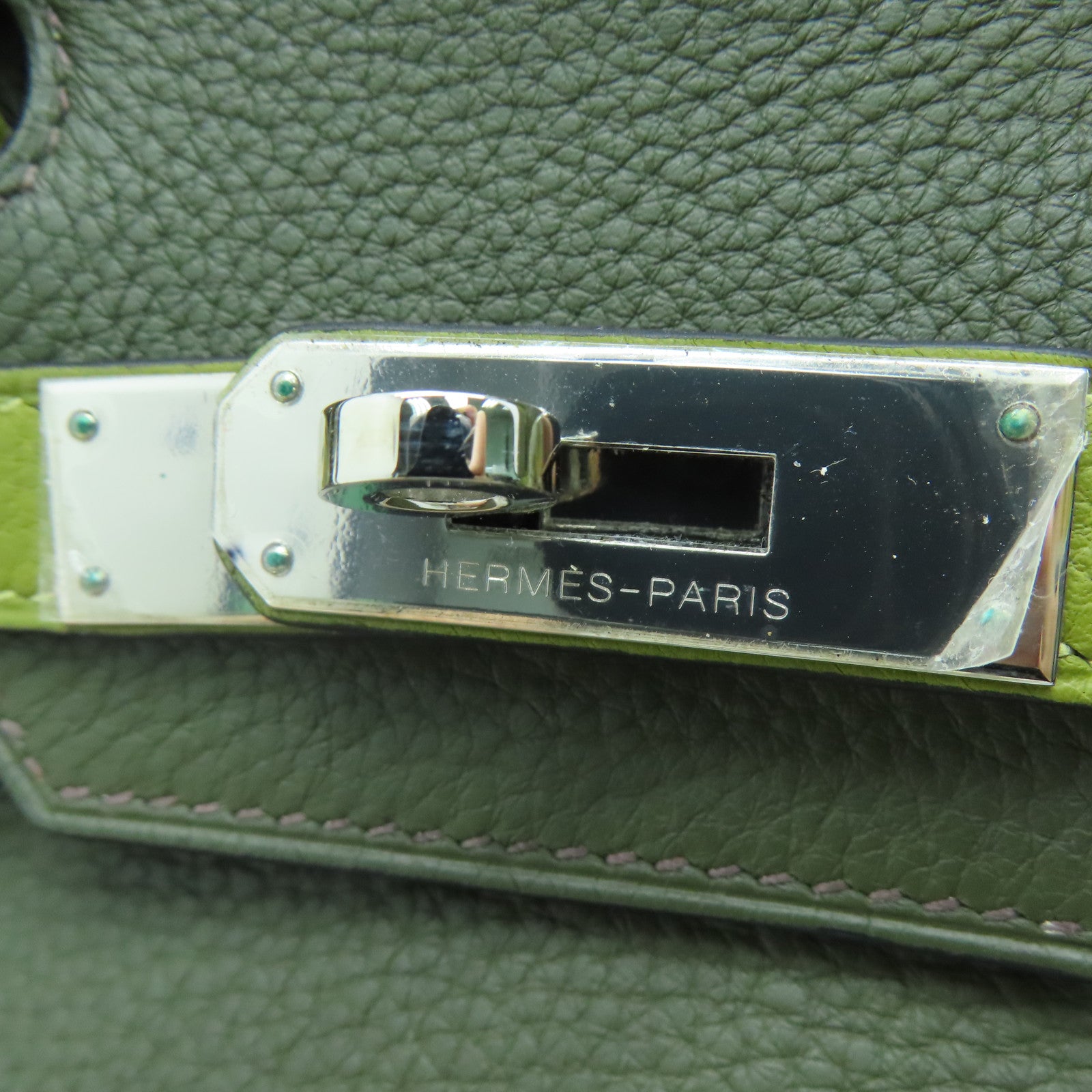 HERMES Togo皮革Birkin 30銀扣手挽袋綠色