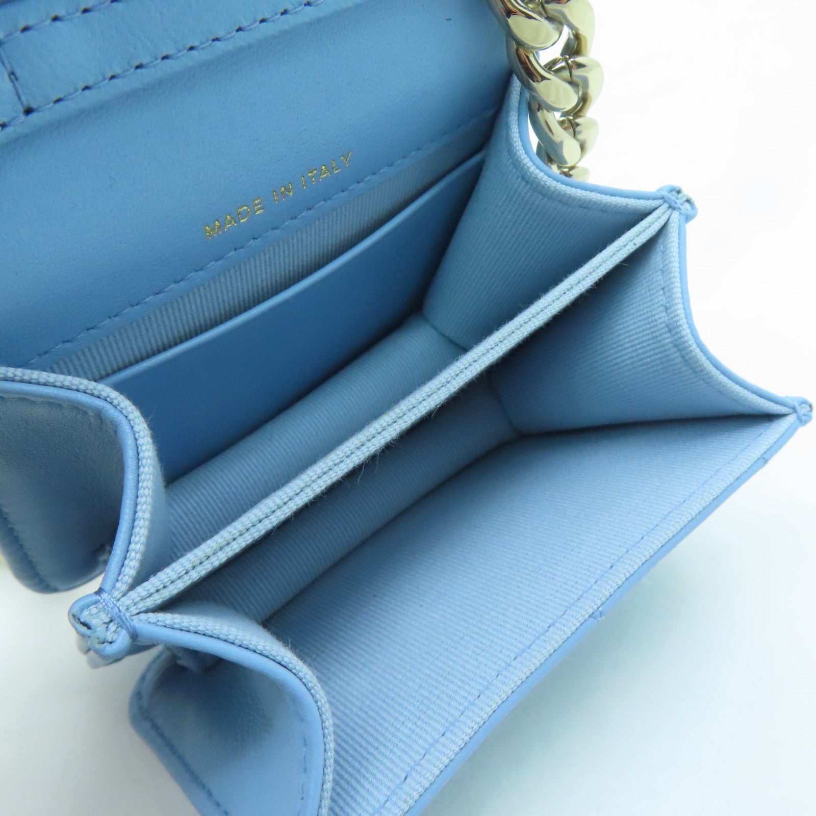 CHANEL Rhombus Sheepskin Leather Chain Shoulder Gold Buckle Chain Belt Shoulder Bag Powder Blue