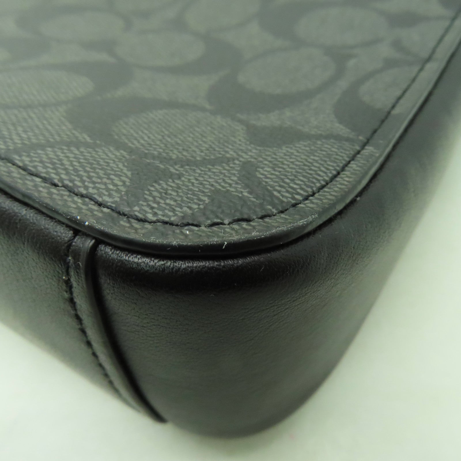 COACH 塗層帆布/皮革Shoulder Bag銀扣肩背袋黑色