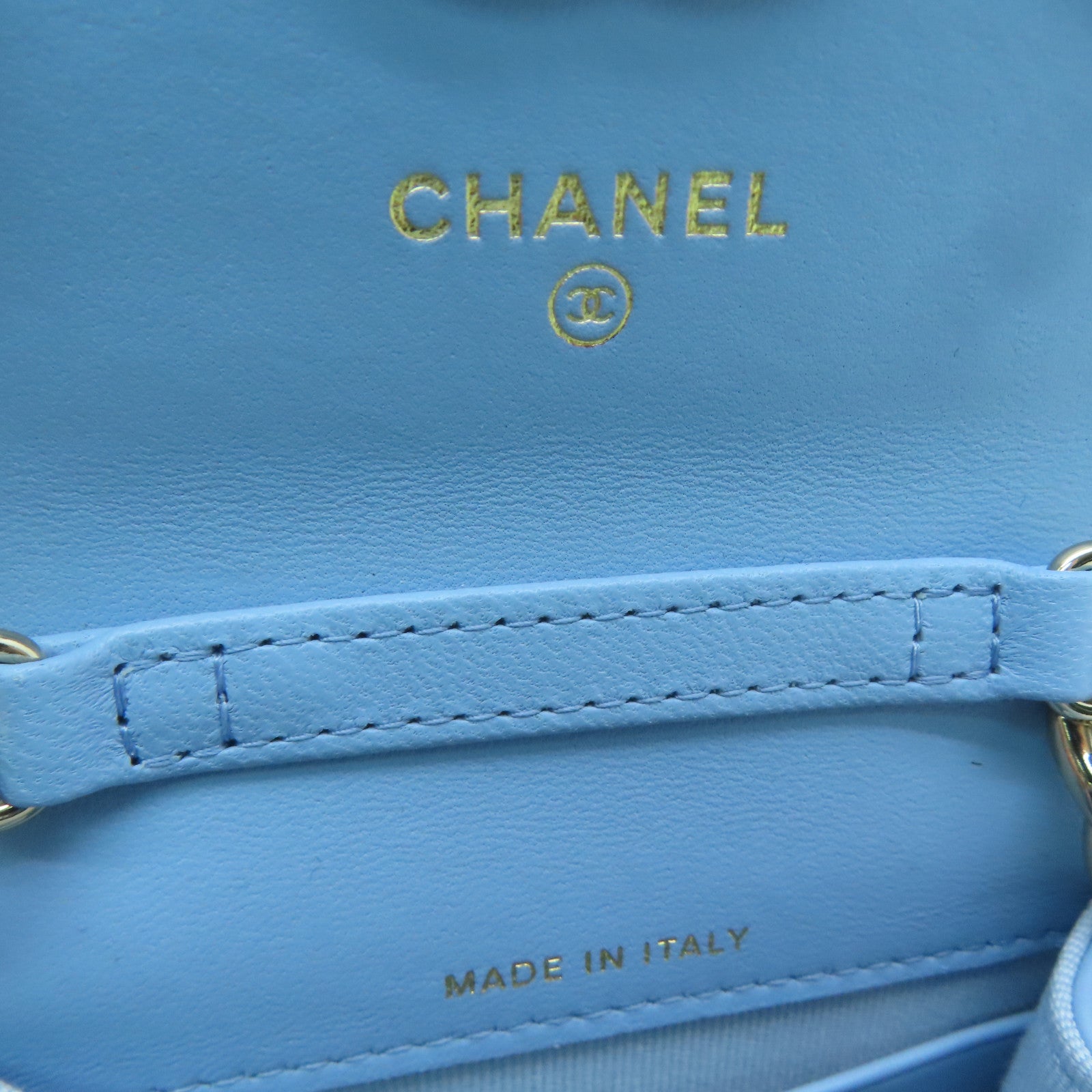CHANEL Rhombus Sheepskin Leather Chain Shoulder Gold Buckle Chain Belt Shoulder Bag Powder Blue