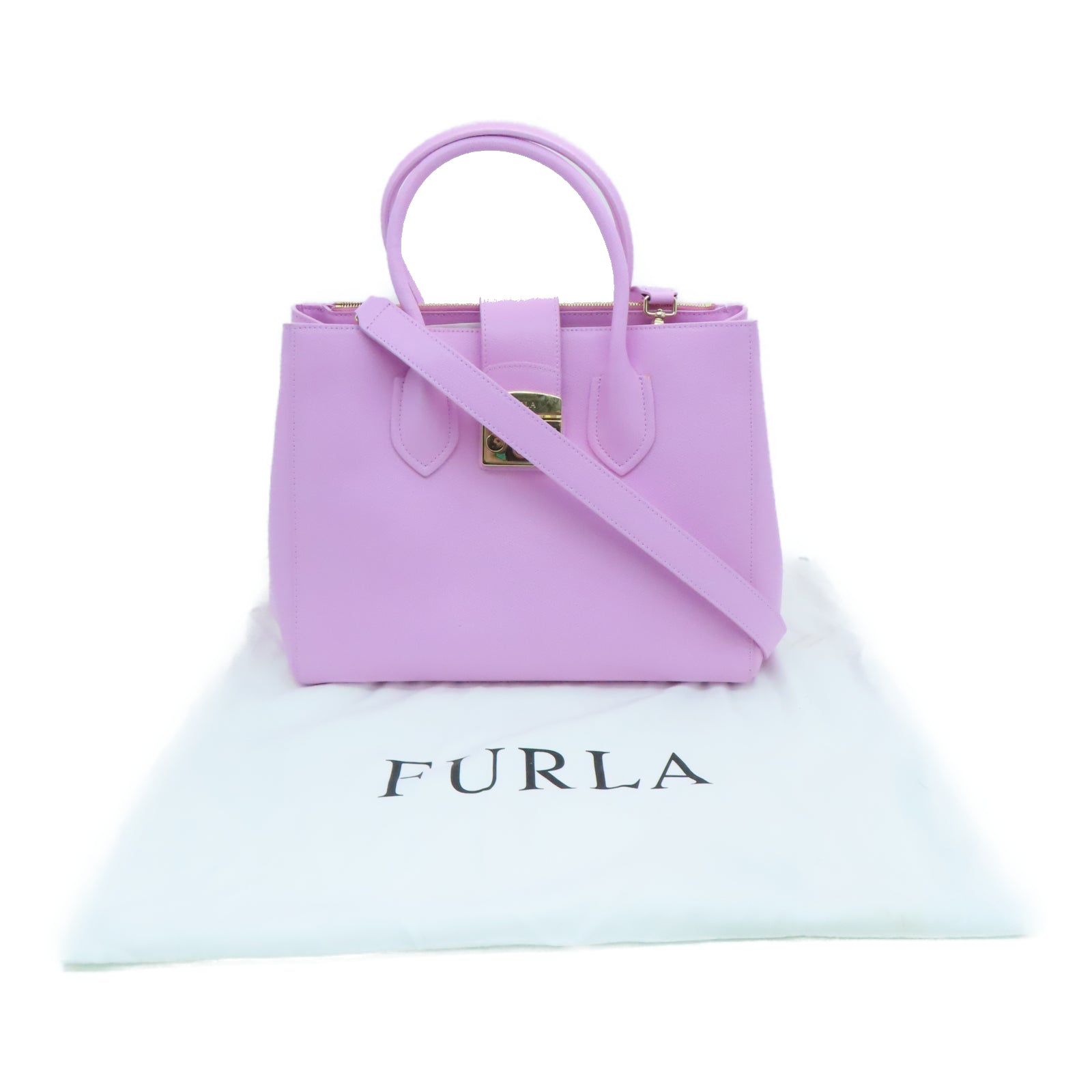 Furla 牛皮皮革Shoulder Bag金扣手挽肩背两用袋粉红色