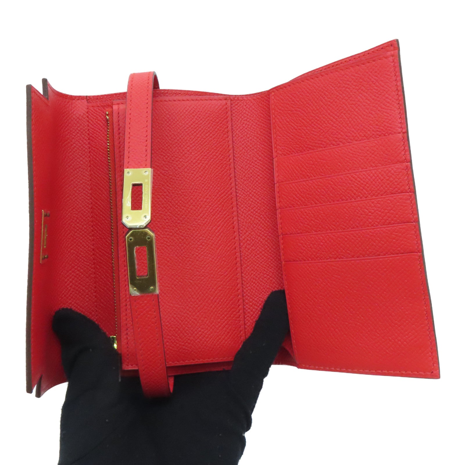 HERMES 【激减优惠】Epsom皮革Kelly Short Wallet钱包红色