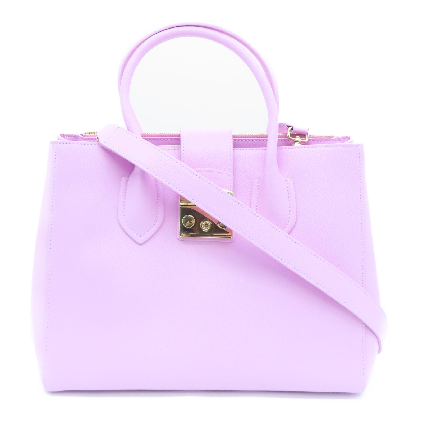 Furla 牛皮皮革Shoulder Bag金扣手挽肩背两用袋粉红色