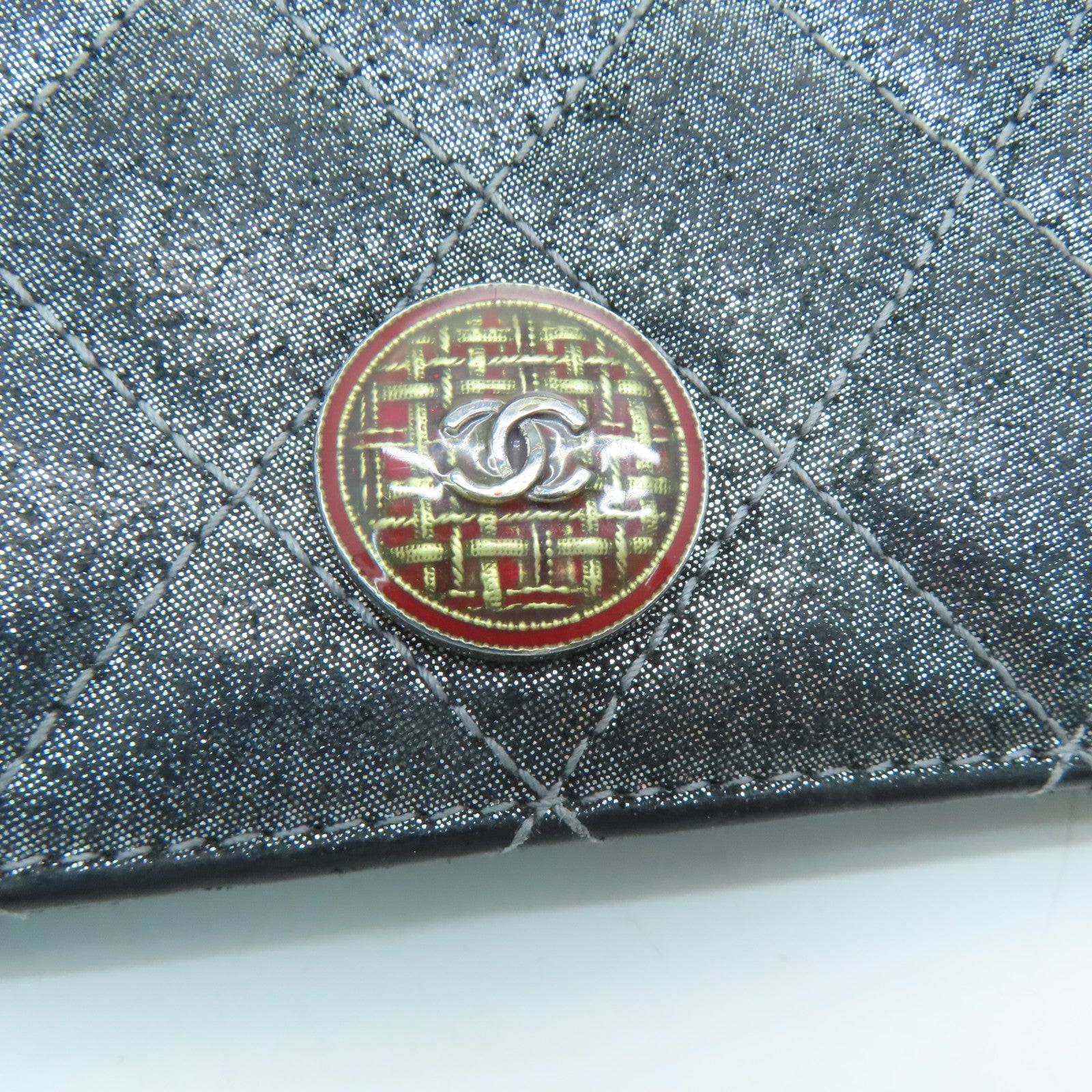 CHANEL 菱格牛皮皮革Long Wallet長錢包銀色