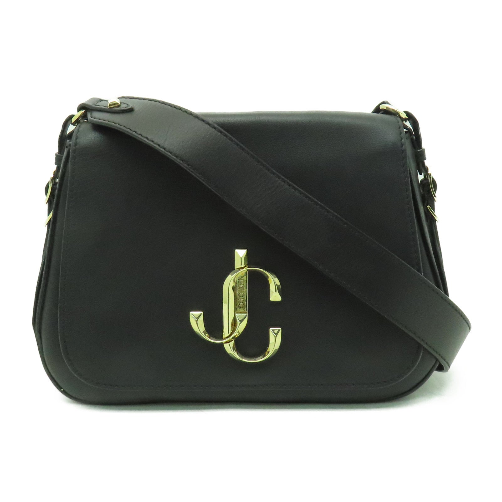 JIMMY CHOO 【激減優惠】牛皮皮革Shoulder Bag金扣肩背袋黑色