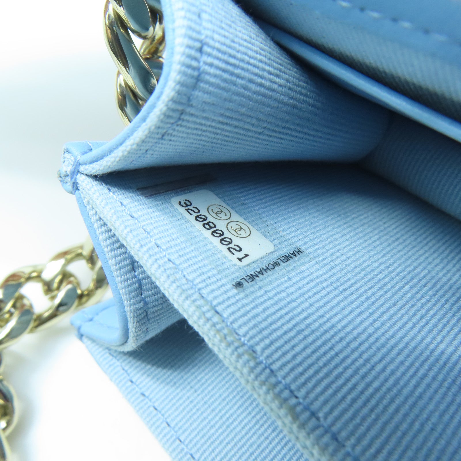 CHANEL Rhombus Sheepskin Leather Chain Shoulder Gold Buckle Chain Belt Shoulder Bag Powder Blue