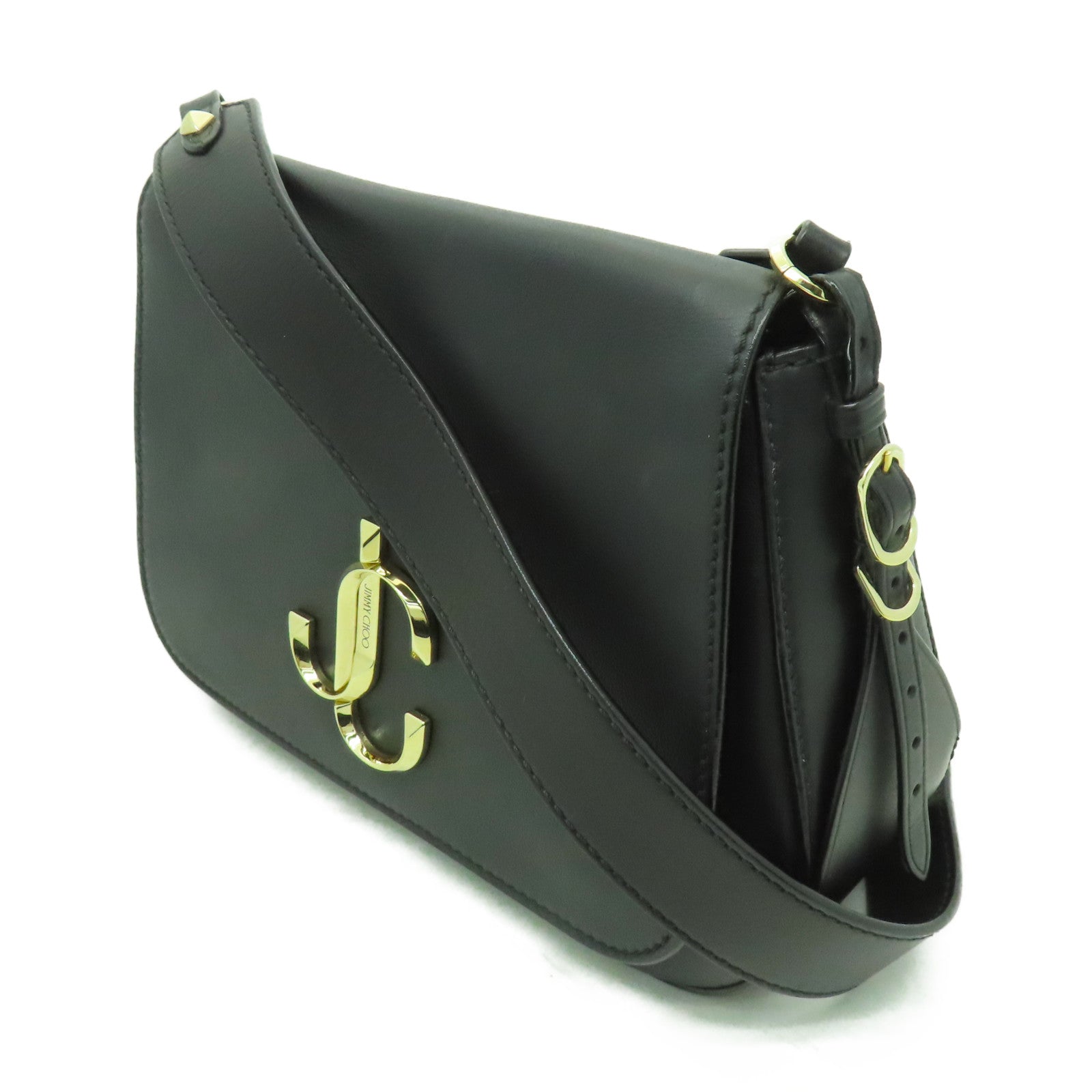 JIMMY CHOO 【激減優惠】牛皮皮革Shoulder Bag金扣肩背袋黑色