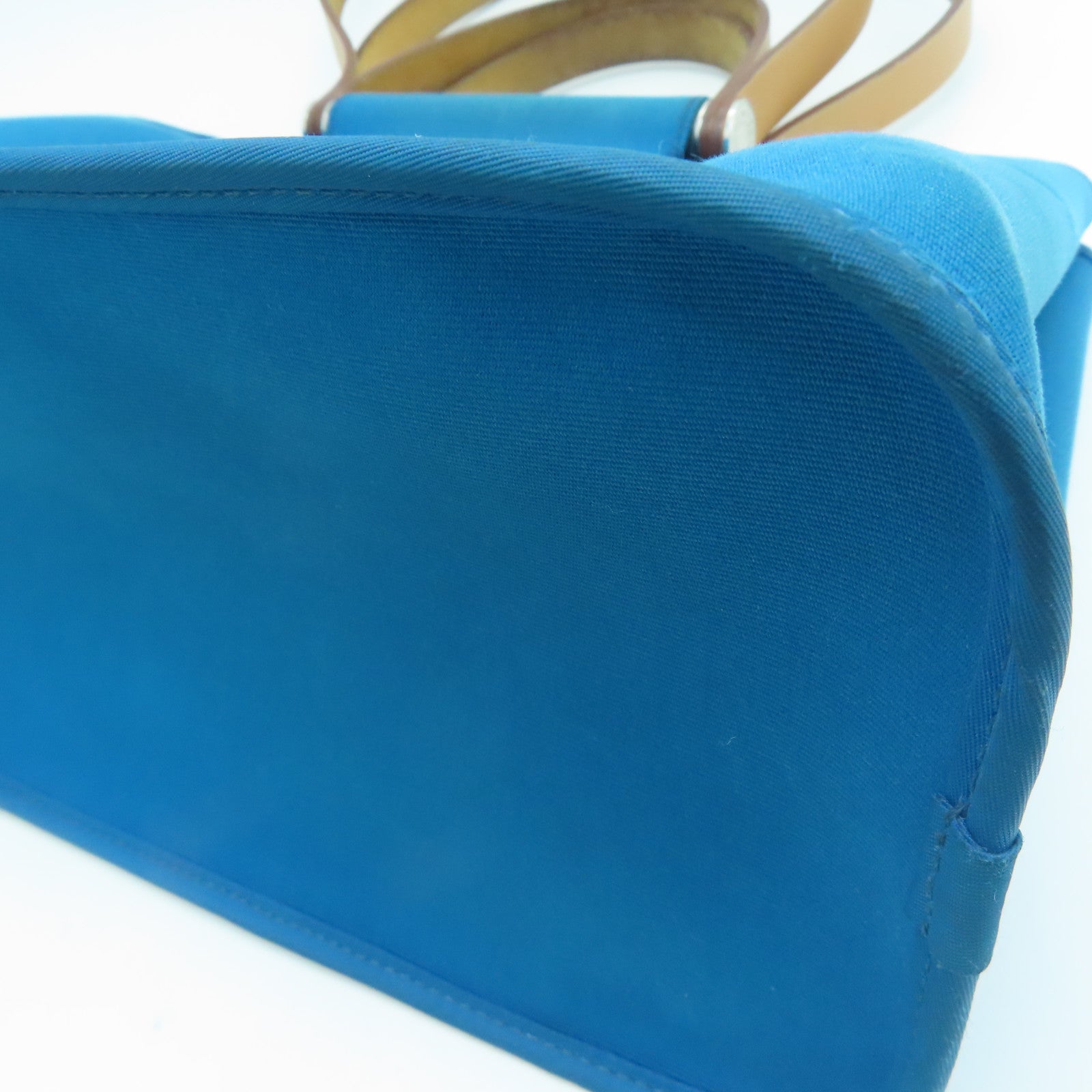 HERMES [Sharp Discount] Canvas CaBag Silver Buckle Shoulder Bag Blue