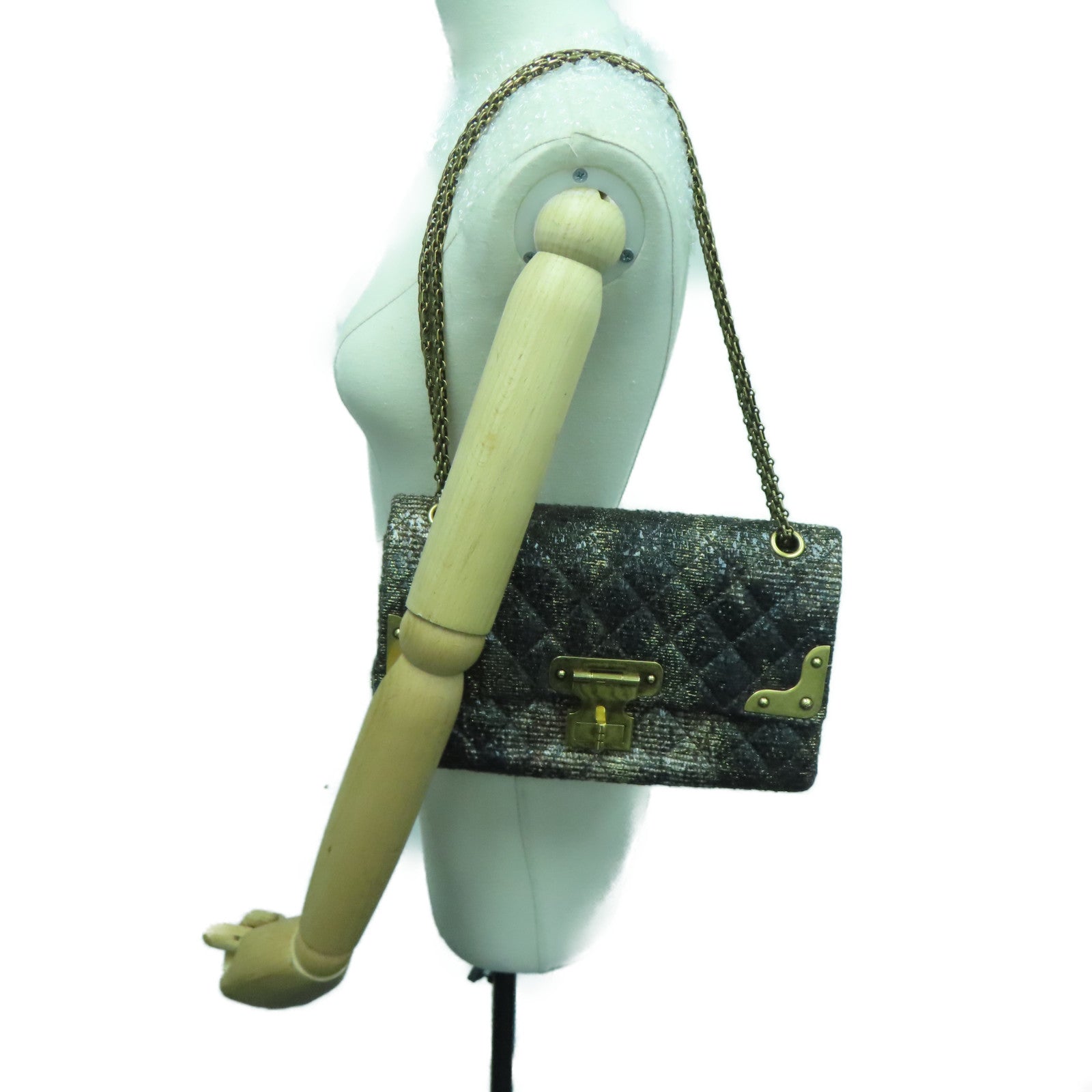 CHANEL 菱格帆布2.55 Chain Shoulder Bag金扣链带肩背袋黑色