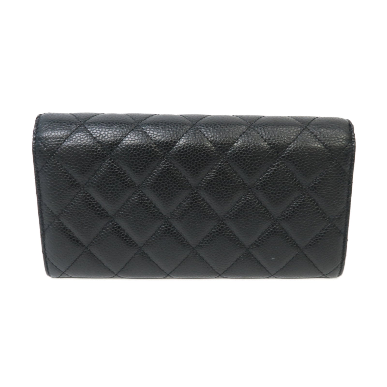 CHANEL Caviar皮革Classic Long Wallet銀扣長錢包黒色