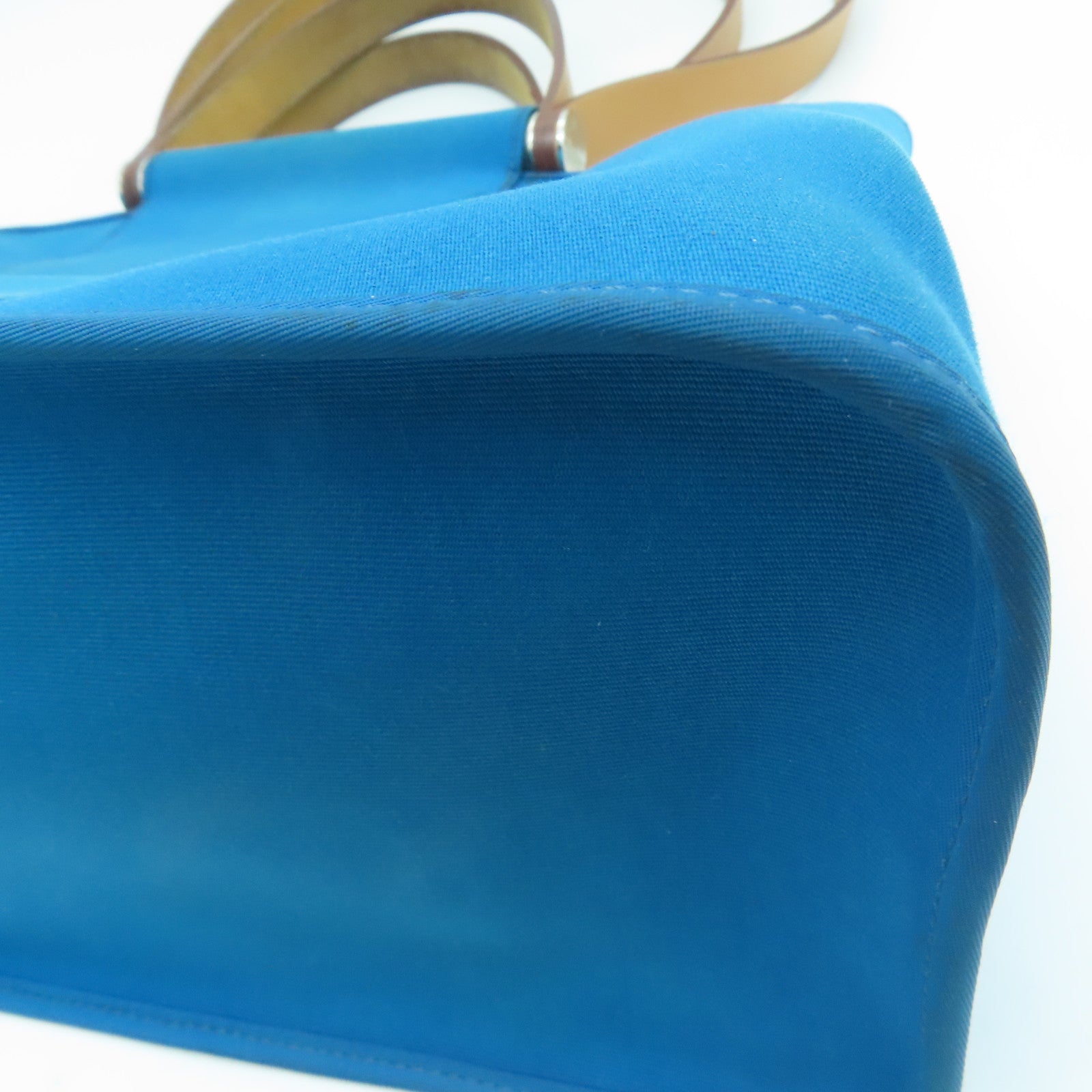 HERMES [Sharp Discount] Canvas CaBag Silver Buckle Shoulder Bag Blue