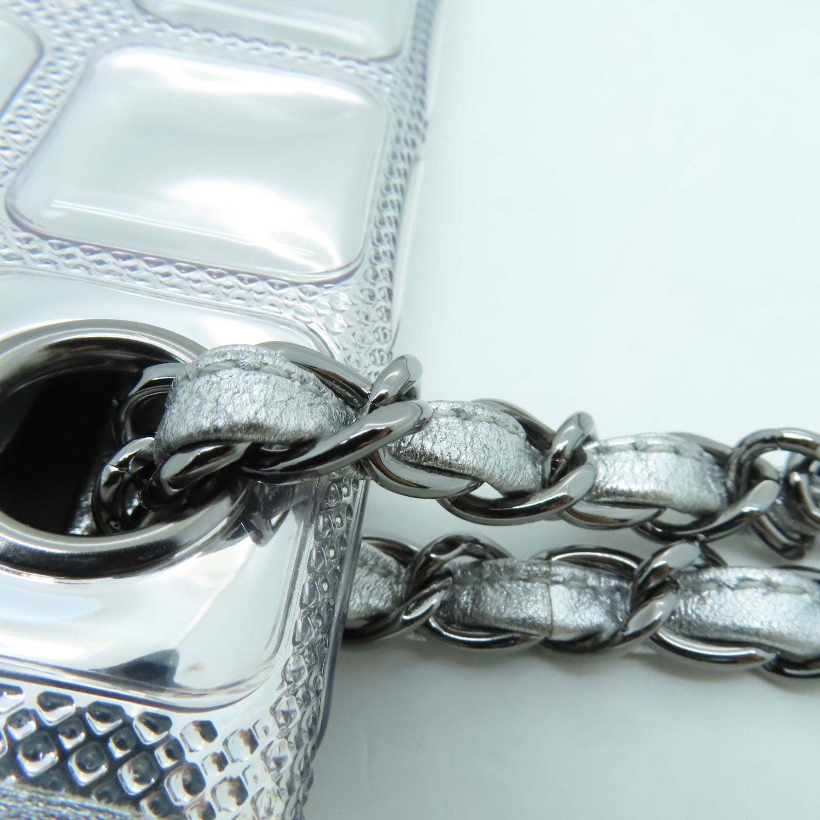 CHANEL 皮革Shoulder Bag銀扣鏈帶肩背袋銀色