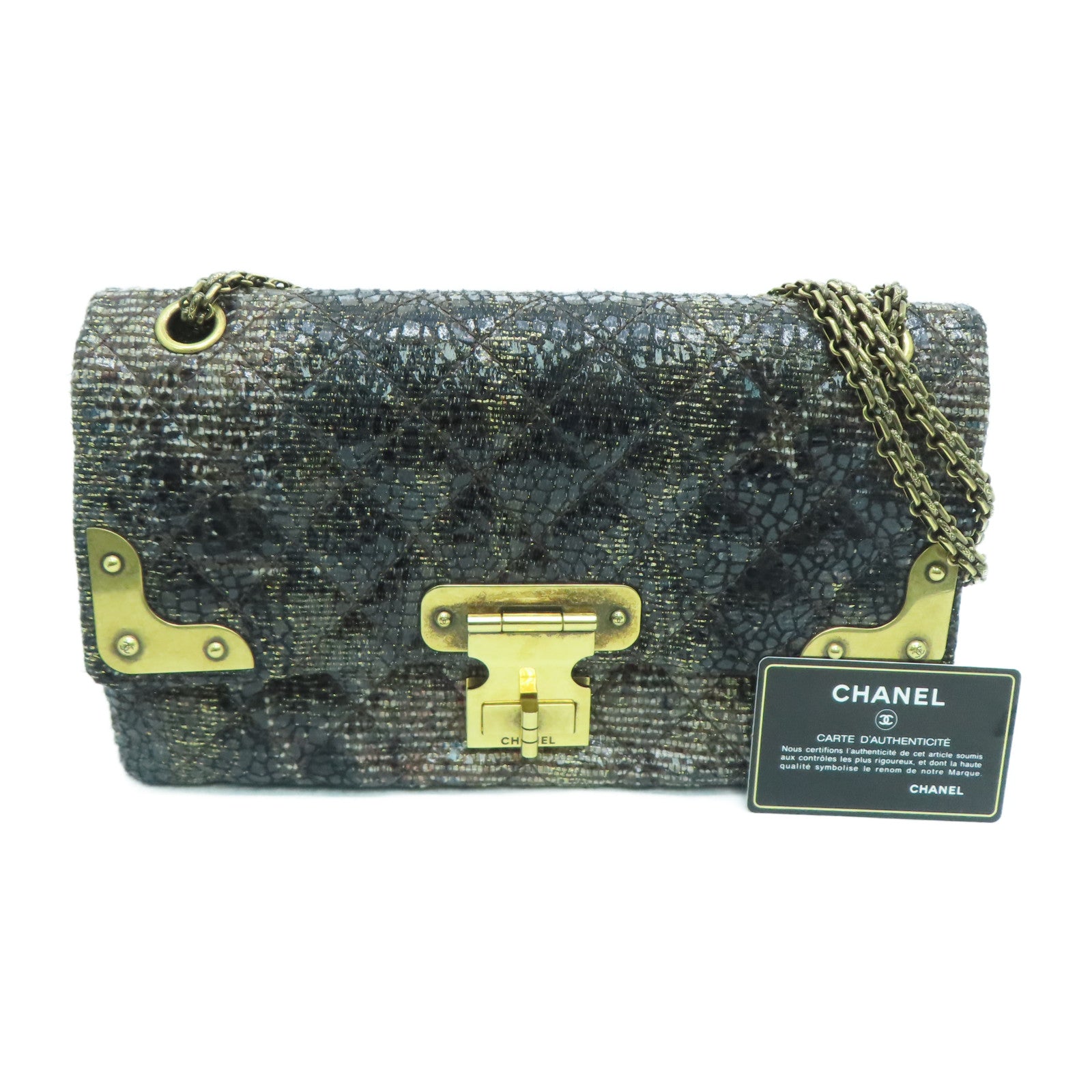 CHANEL 菱格帆布2.55 Chain Shoulder Bag金扣链带肩背袋黑色