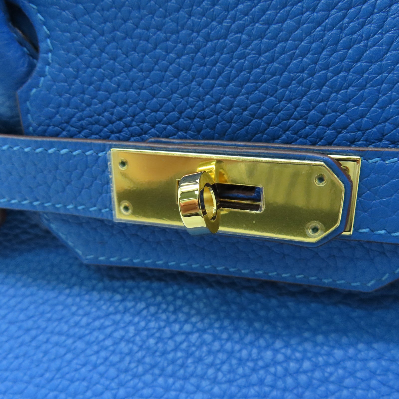 HERMES Togo Leather Birkin 30 Gold Buckle Handle Bag Nixon Blue