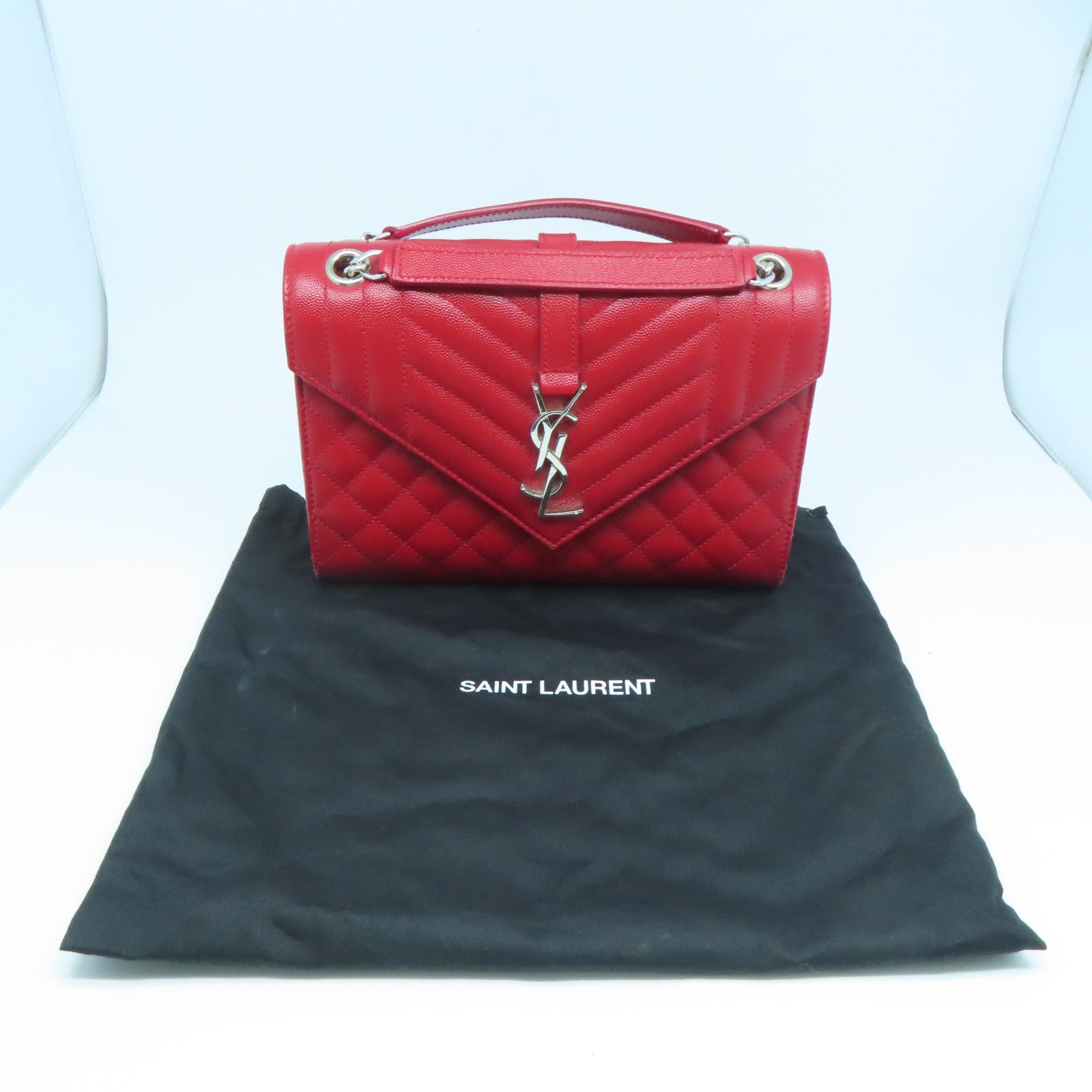 SAINT LAURENT 牛皮皮革Chain Shoulder銀扣肩背袋紅色