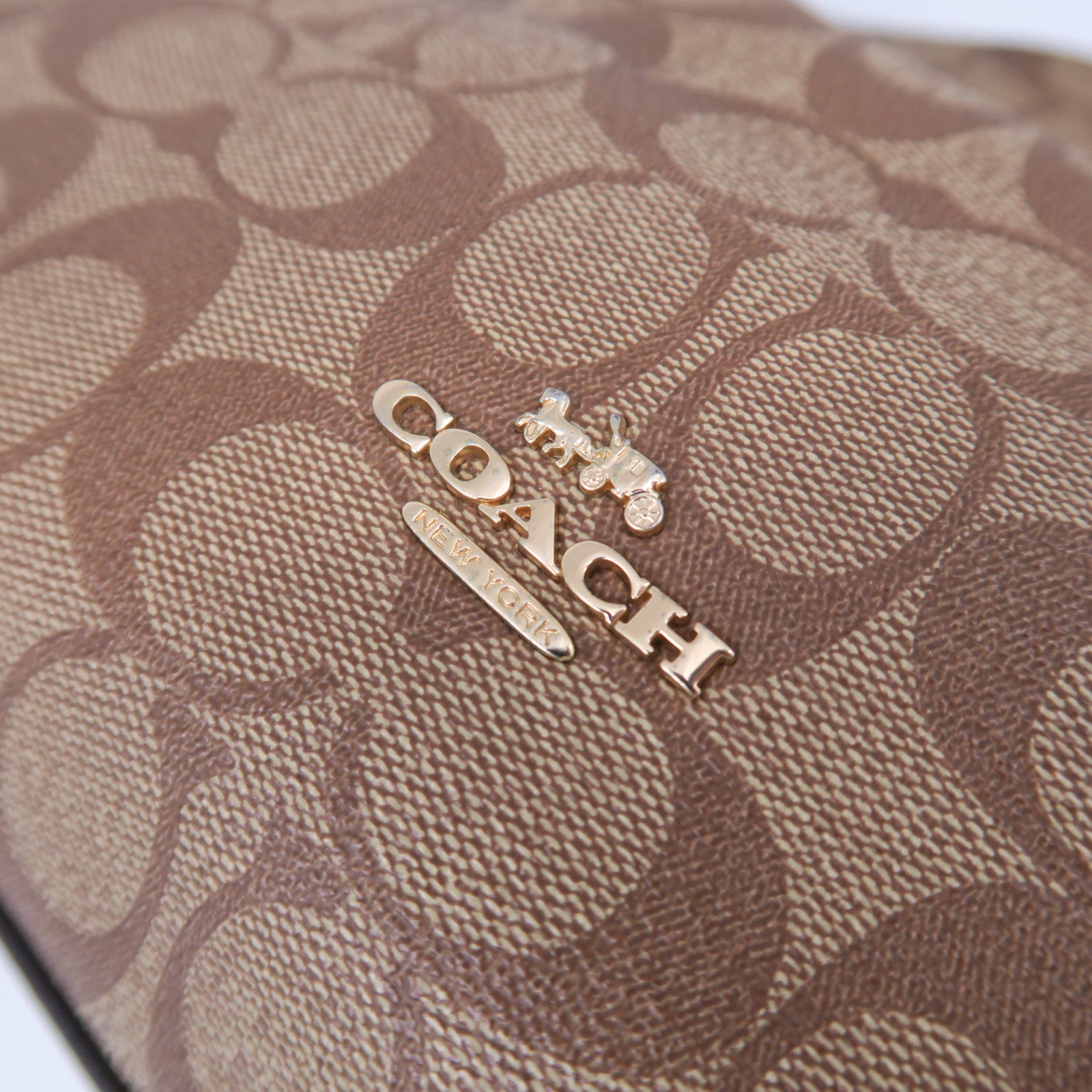 COACH 塗層帆布2 Way Shoulder Bag金扣手挽肩背兩用袋啡色/米色