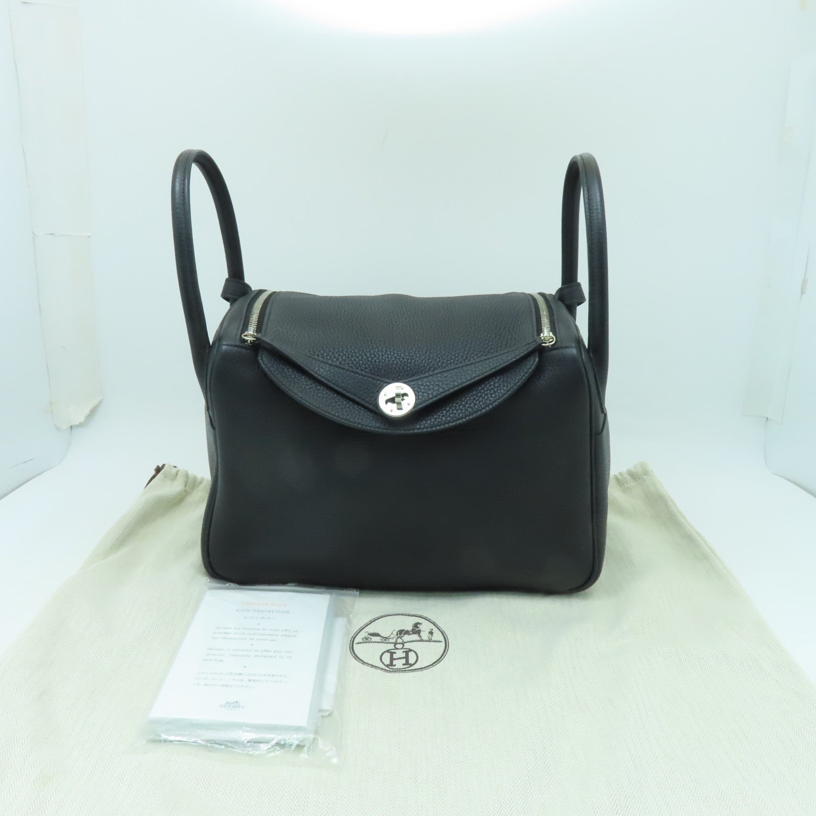 HERMES Clemence皮革Lindy 30銀扣手挽肩背兩用袋黒色