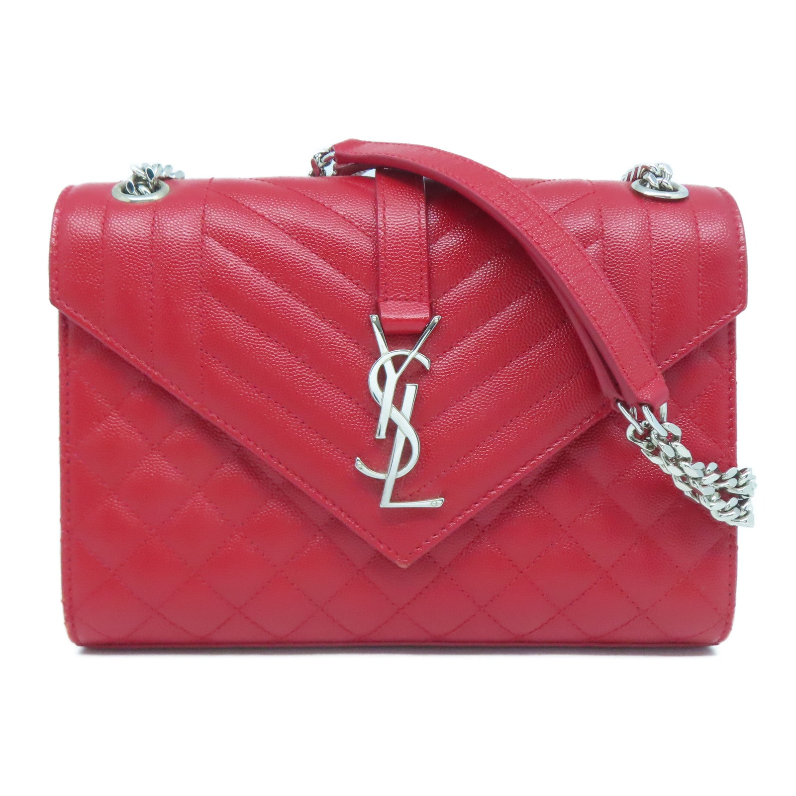 SAINT LAURENT 牛皮皮革Chain Shoulder銀扣肩背袋紅色