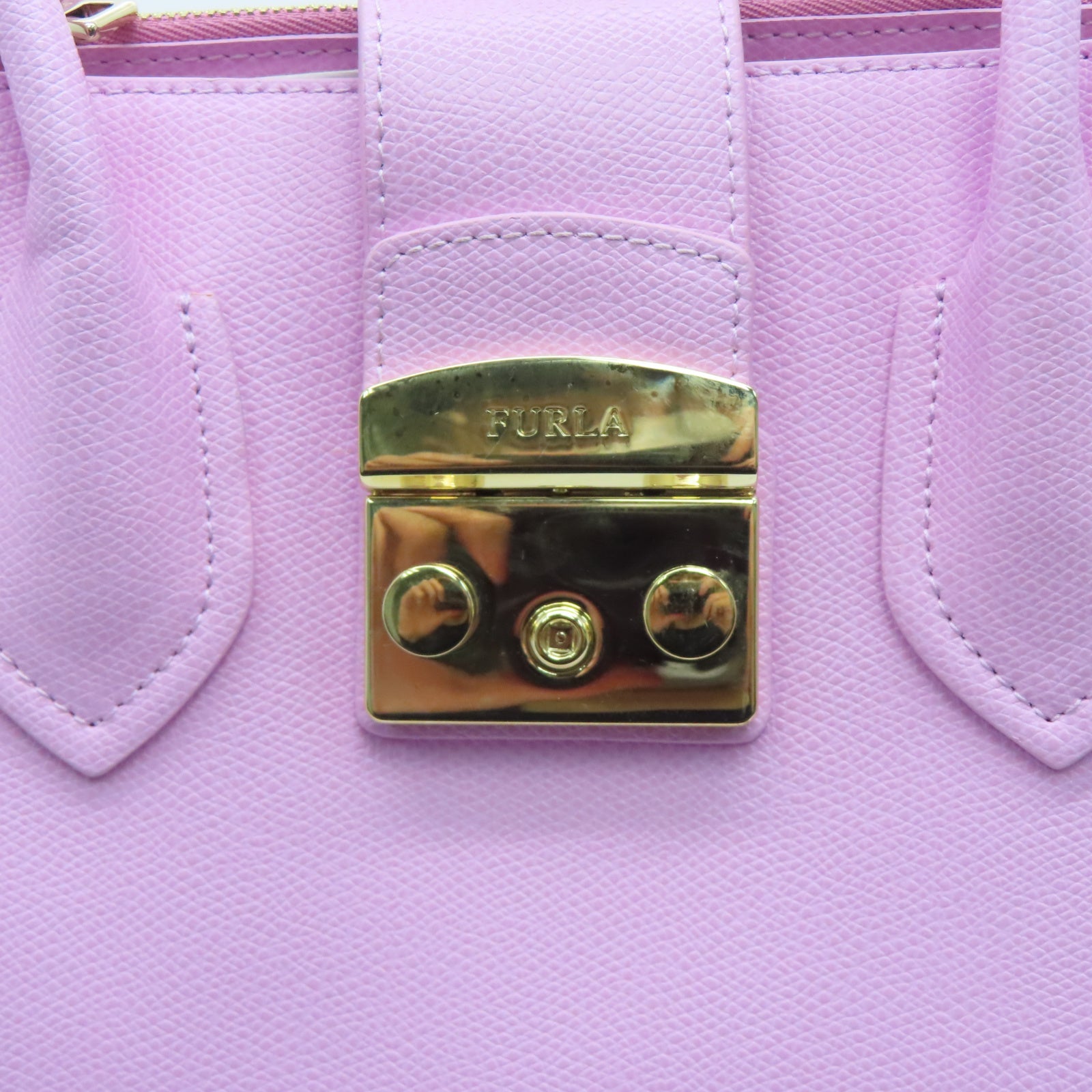 Furla 牛皮皮革Shoulder Bag金扣手挽肩背两用袋粉红色
