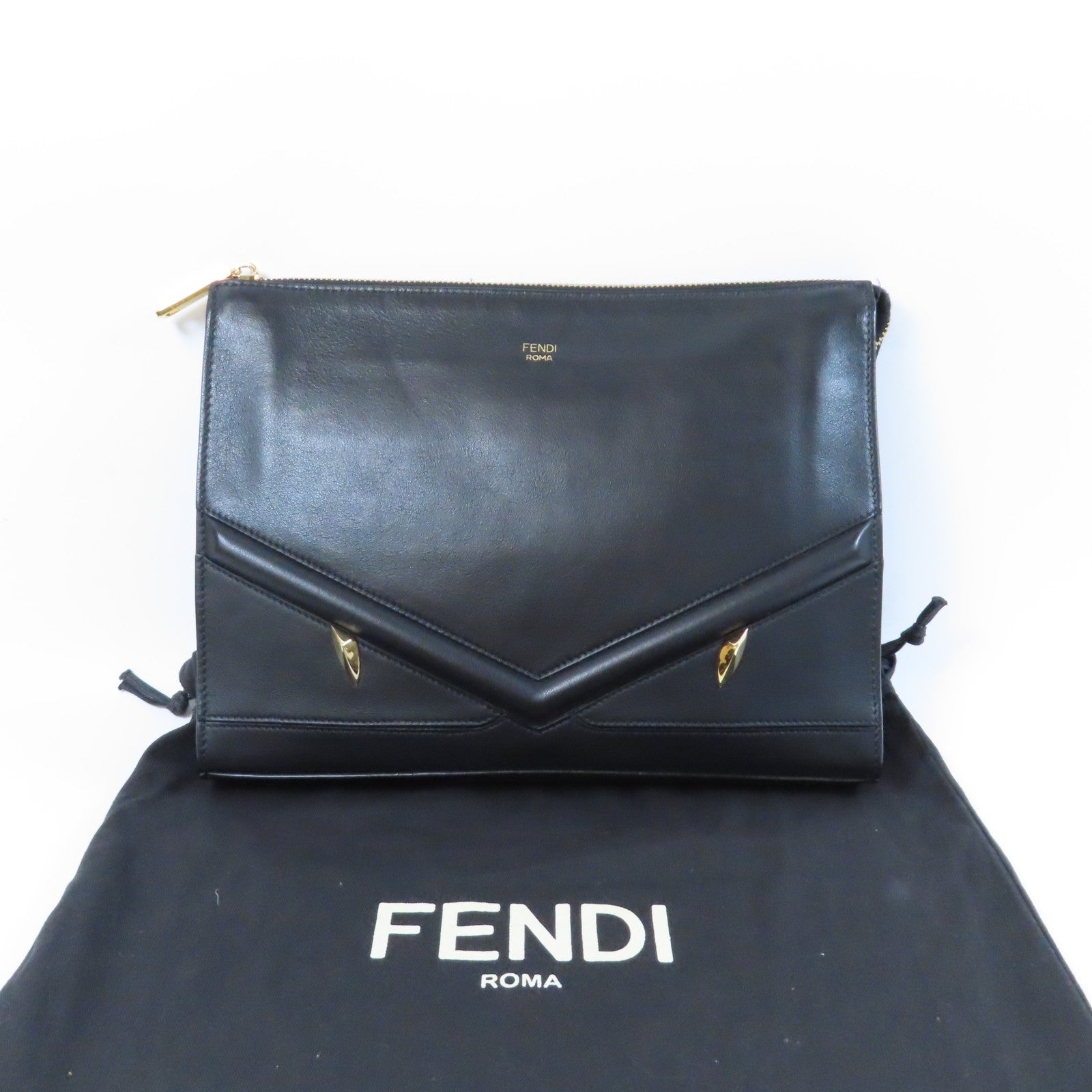 FENDI 牛皮皮革Clutch Bag金扣手拿包黑色