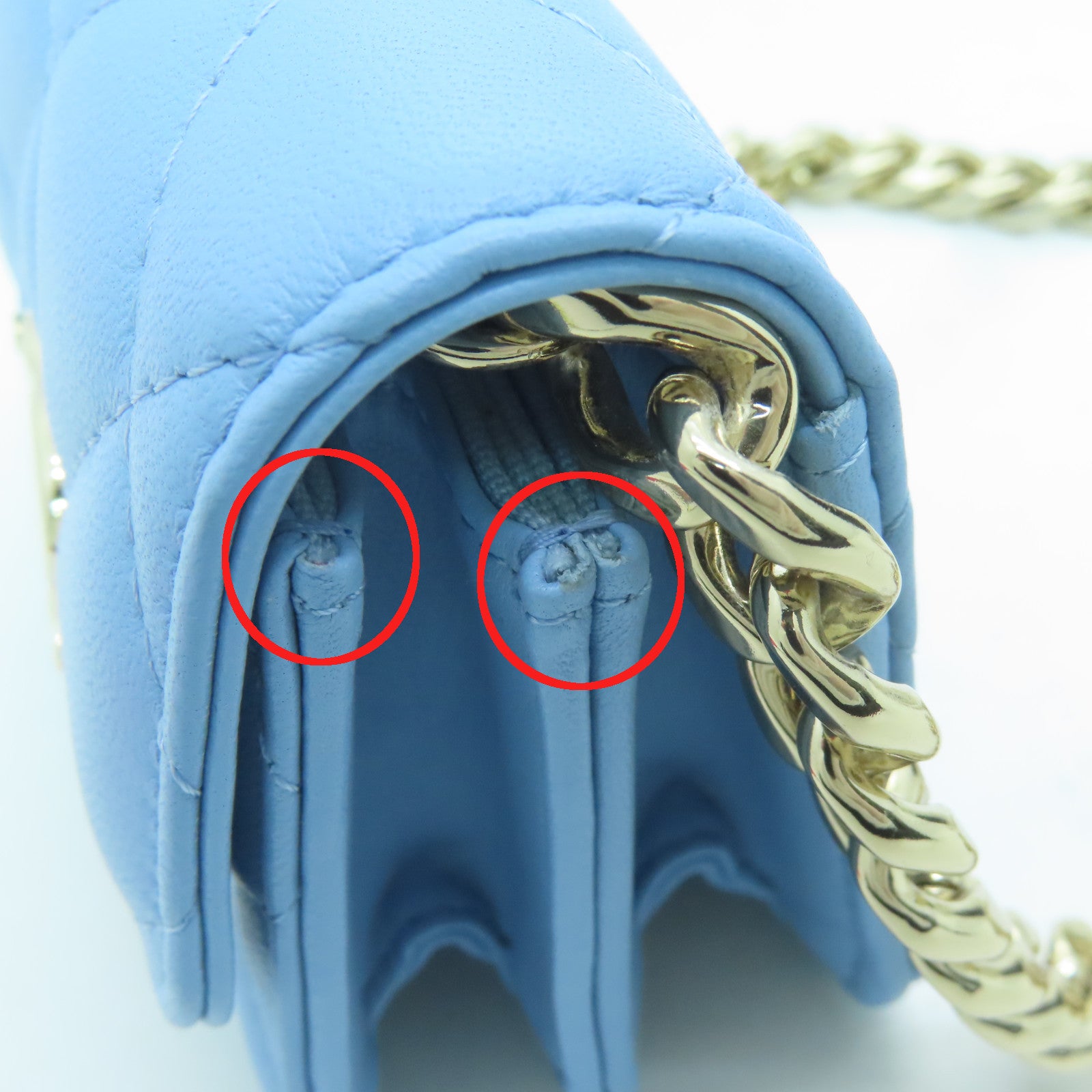 CHANEL Rhombus Sheepskin Leather Chain Shoulder Gold Buckle Chain Belt Shoulder Bag Powder Blue