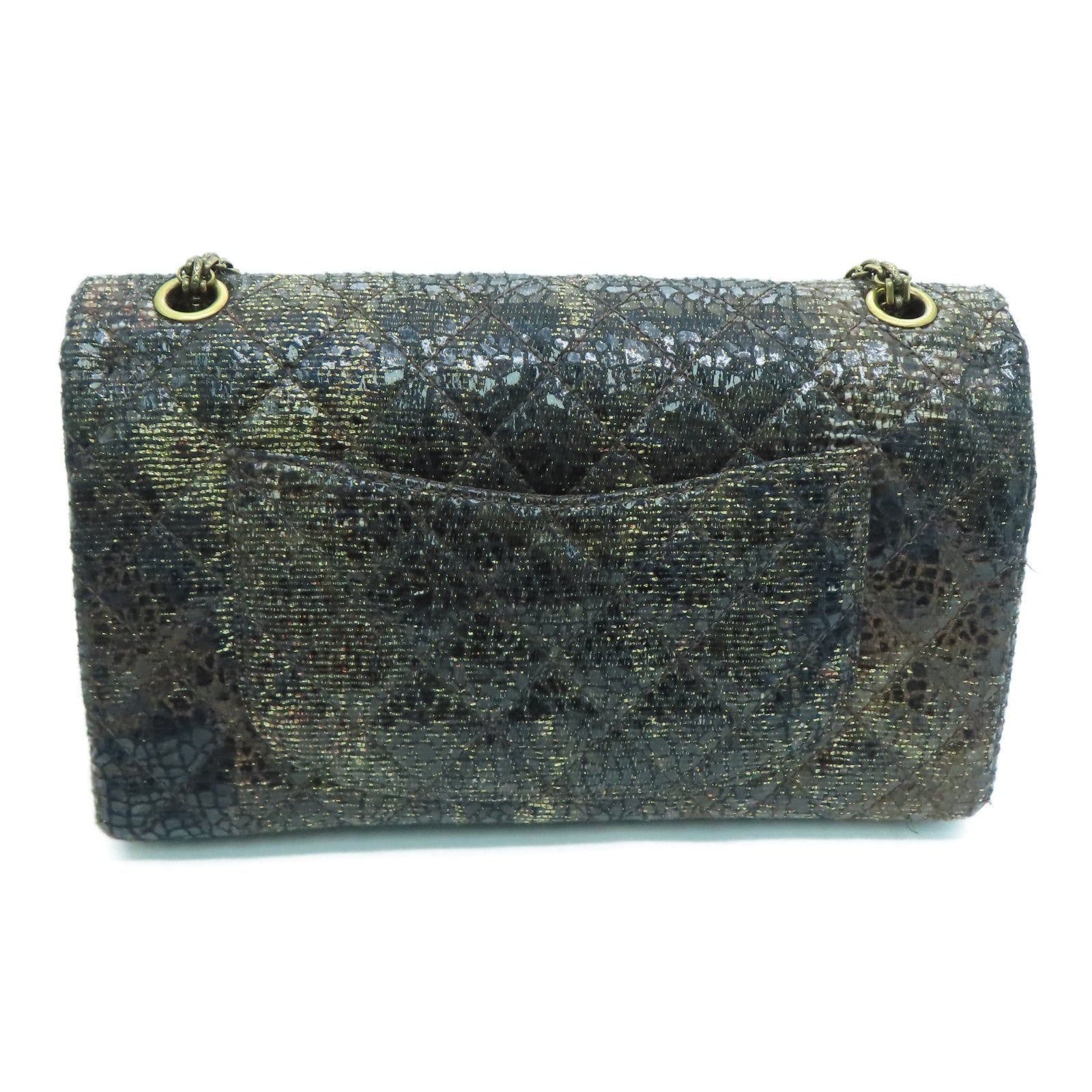 CHANEL 菱格帆布2.55 Chain Shoulder Bag金扣链带肩背袋黑色