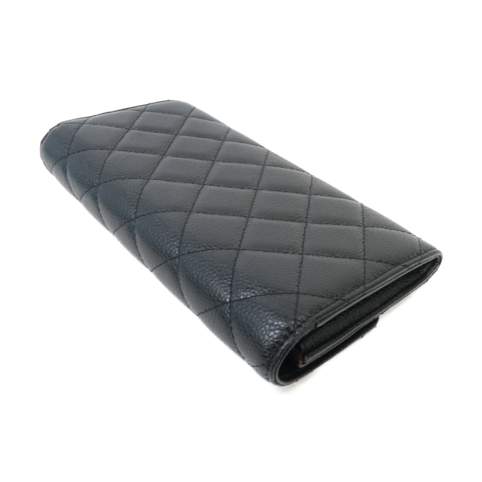 CHANEL Caviar皮革Classic Long Wallet銀扣長錢包黒色