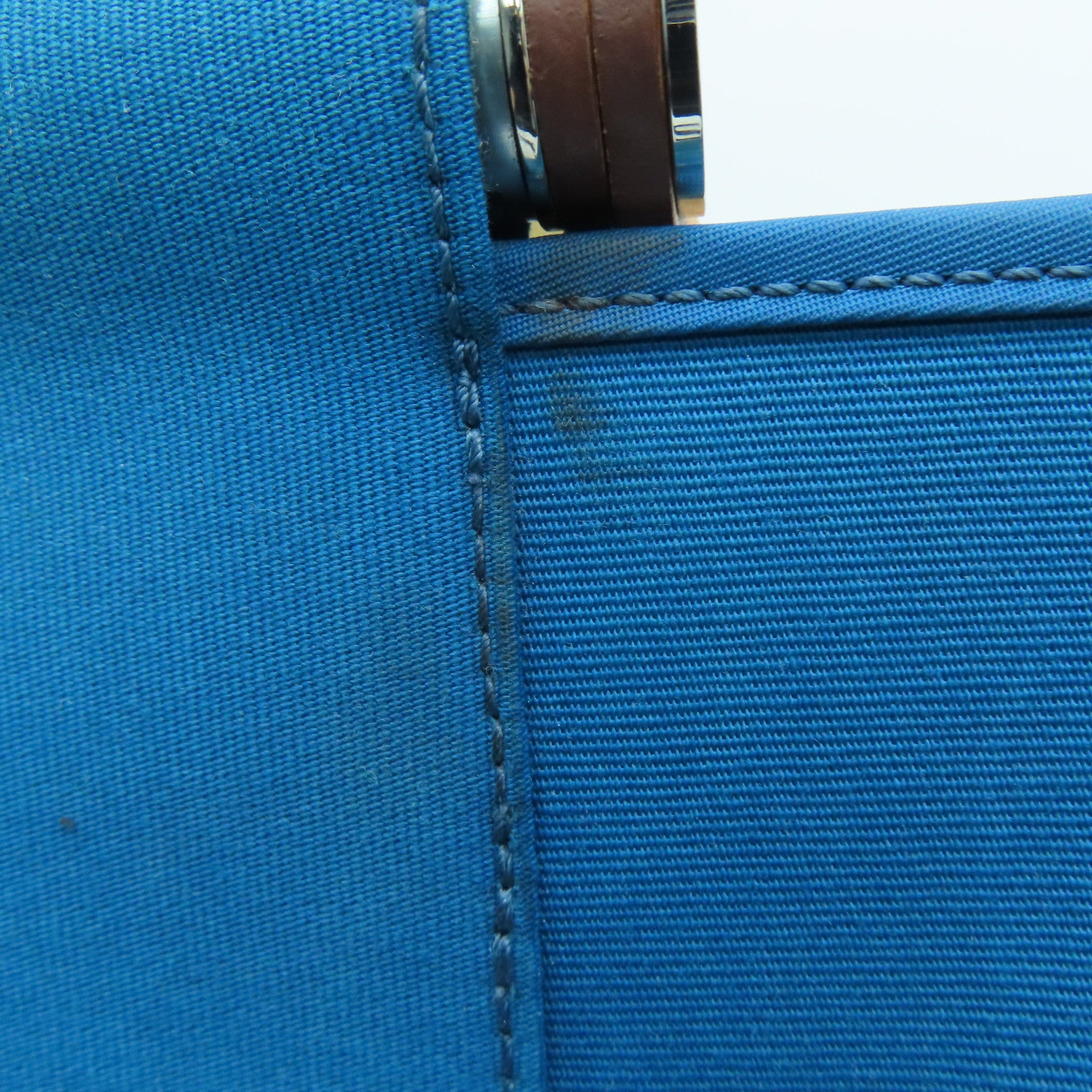 HERMES [Sharp Discount] Canvas CaBag Silver Buckle Shoulder Bag Blue