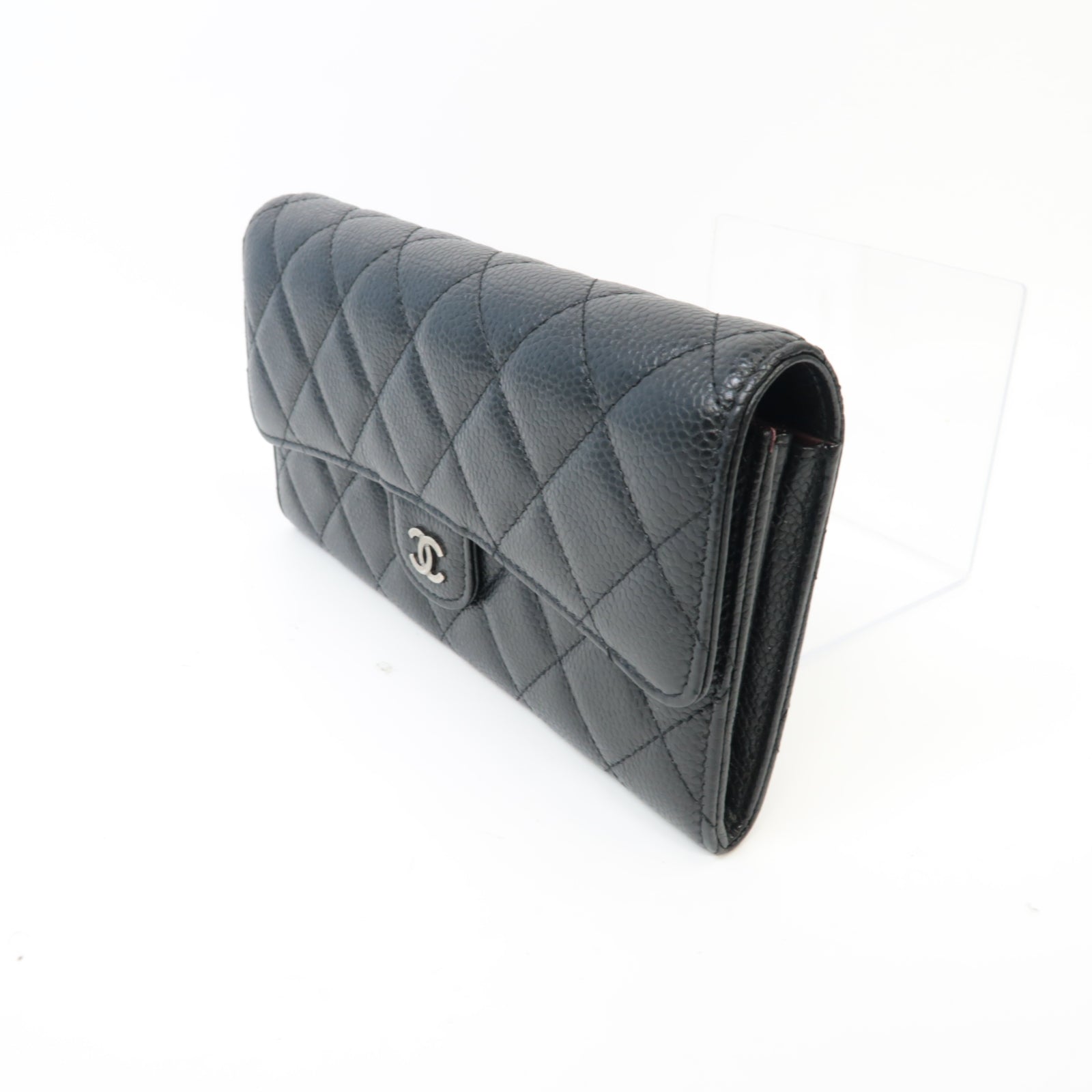 CHANEL Caviar皮革Classic Long Wallet銀扣長錢包黒色