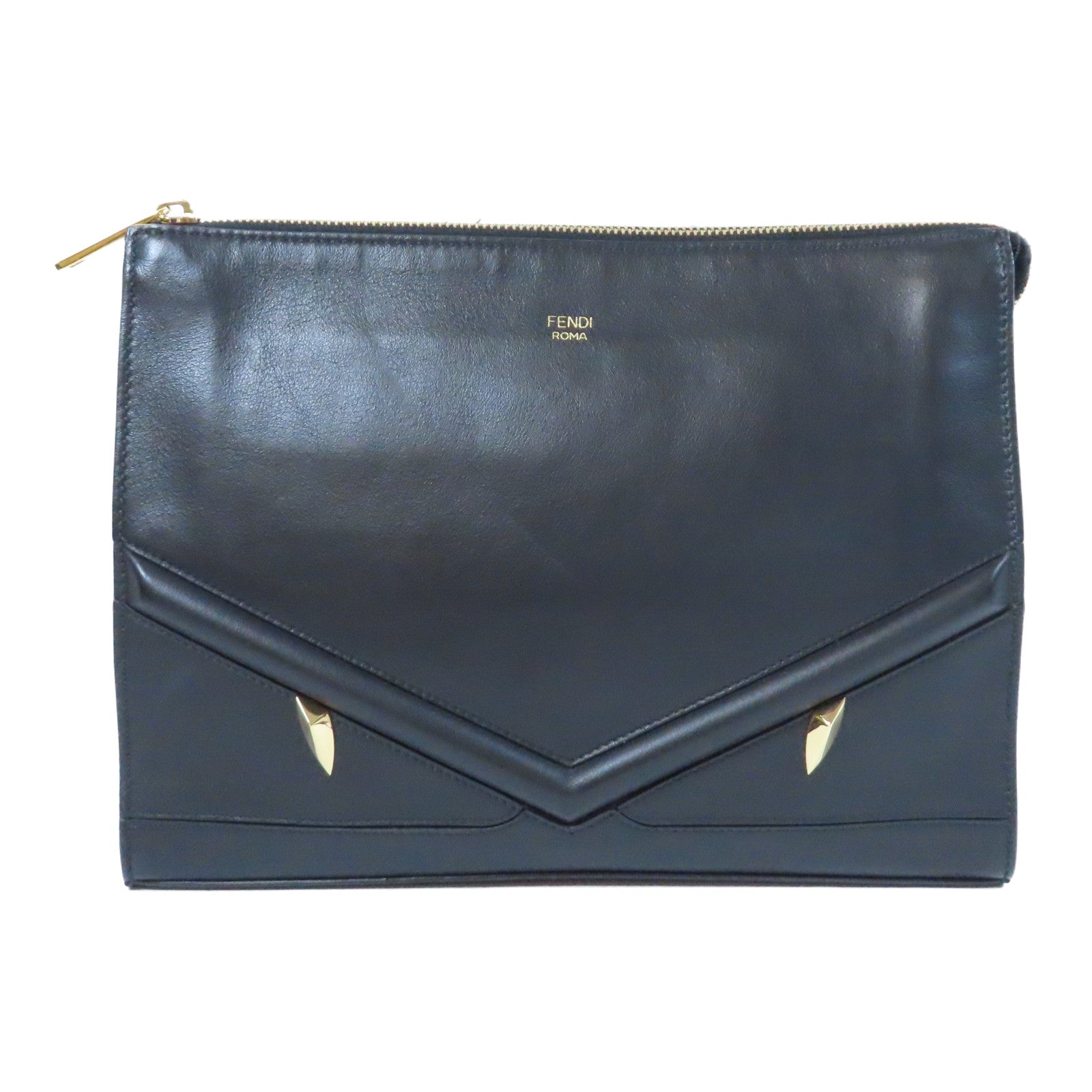 FENDI 牛皮皮革Clutch Bag金扣手拿包黑色