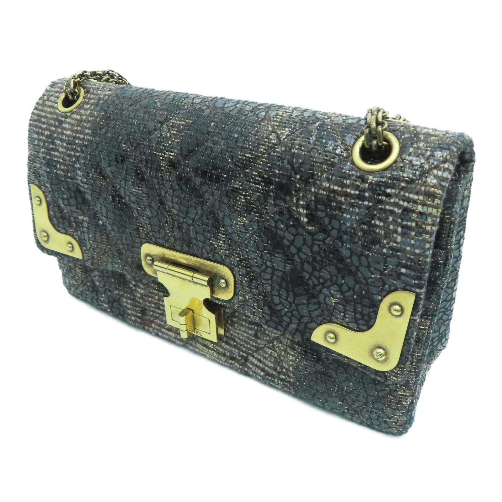CHANEL 菱格帆布2.55 Chain Shoulder Bag金扣链带肩背袋黑色