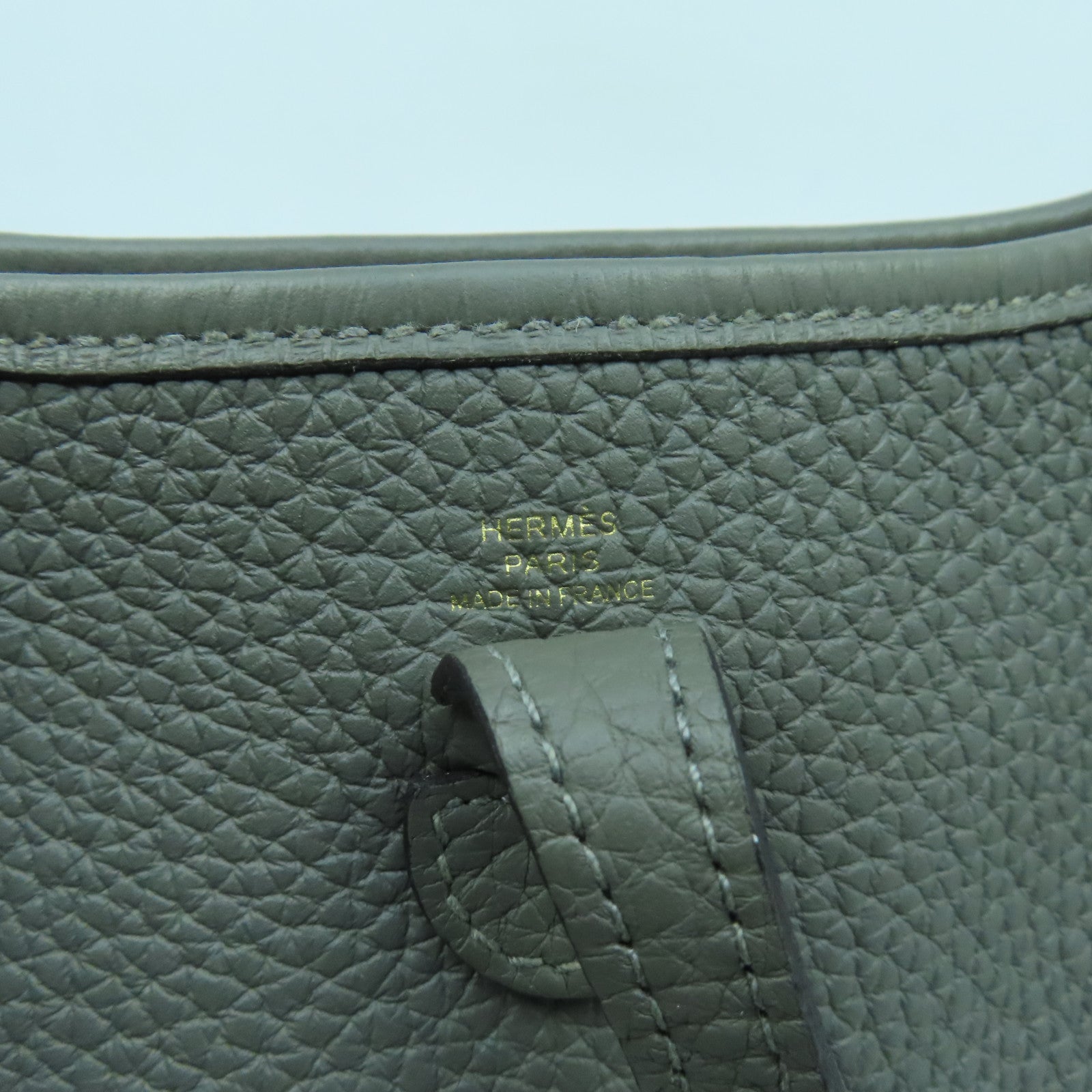 HERMES Clemence皮革Evelyne TPM金扣肩背袋Etain錫器灰色